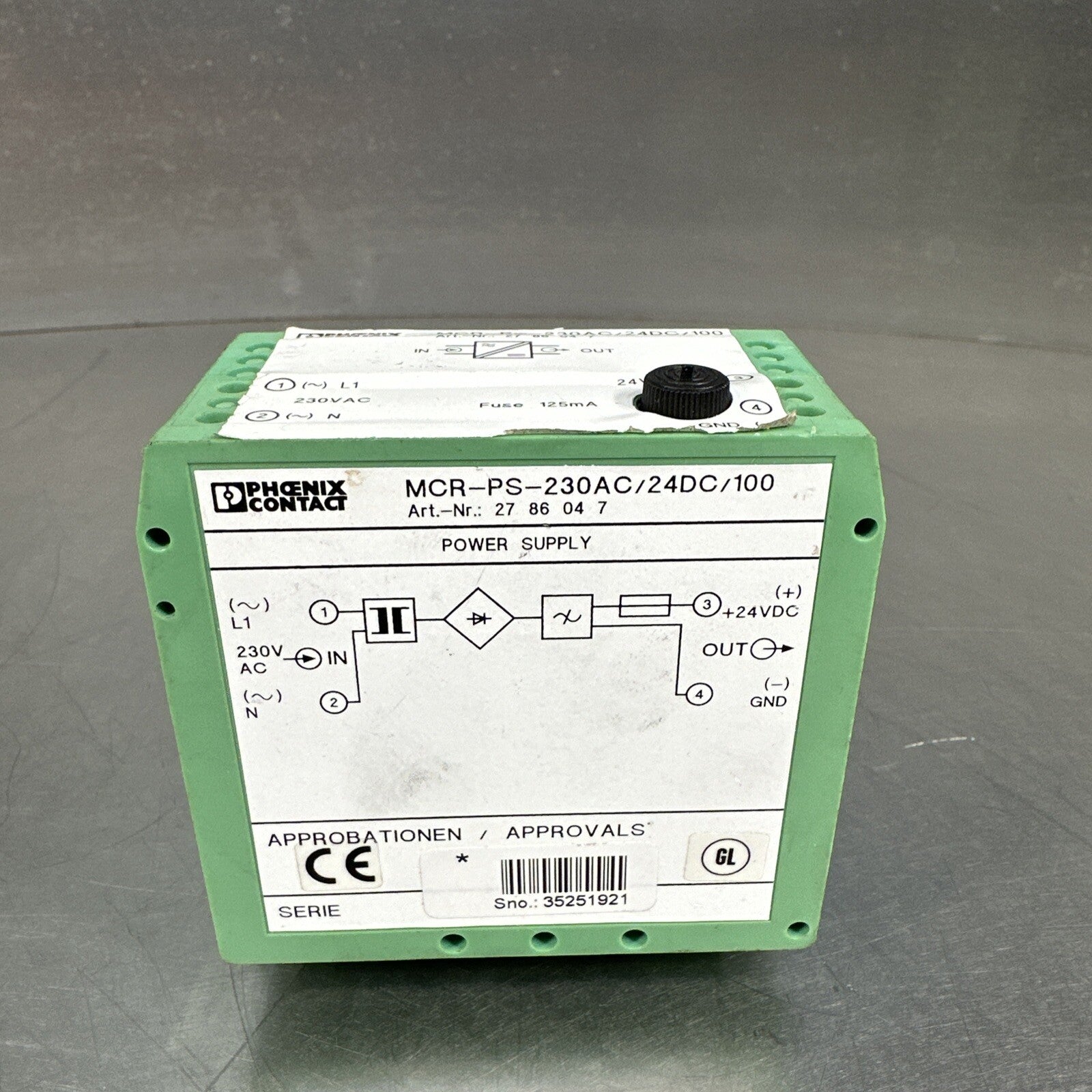 Phoenix Contact, MCR-PS-230AC/24DC/100 Power Supply, (BIN-1.5.5)
