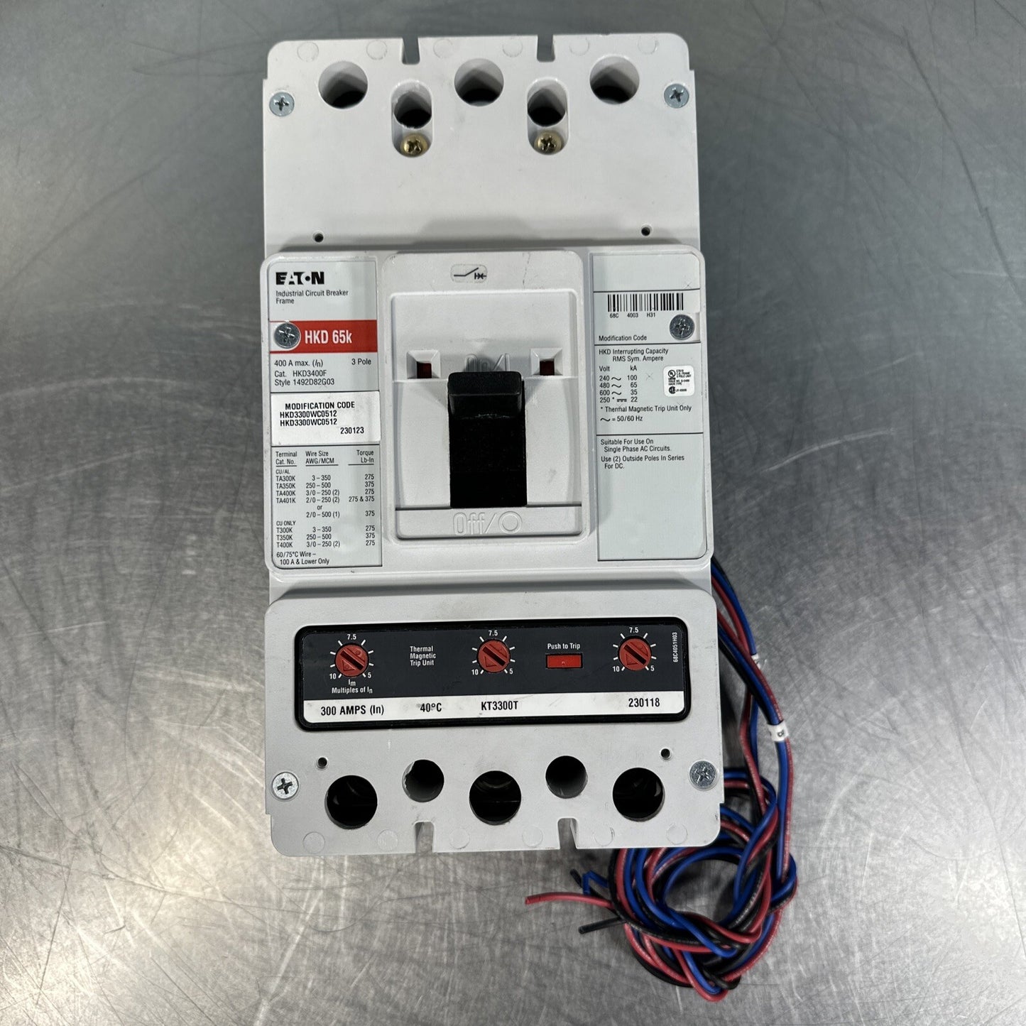 Eaton USD HKD330WC0512 Molded HKD 3P 300A 600V 50/60Hz 3Ph (BIN-1.3.5)