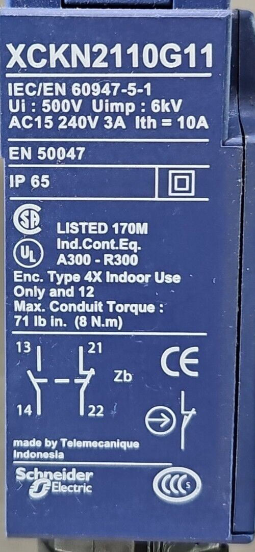 Schneider-Square D XCKN2110G11 Plunger Switch                             loc4B9