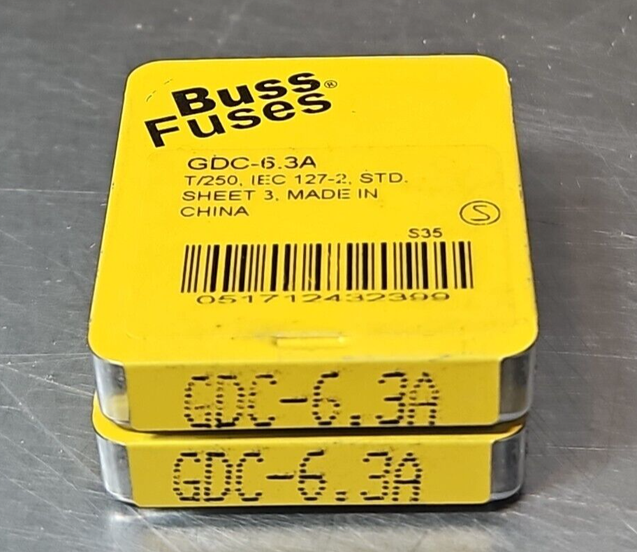 BUSSMANN GDC-6.3A Fuse T/250 pk w/2 boxes                                loc4A28