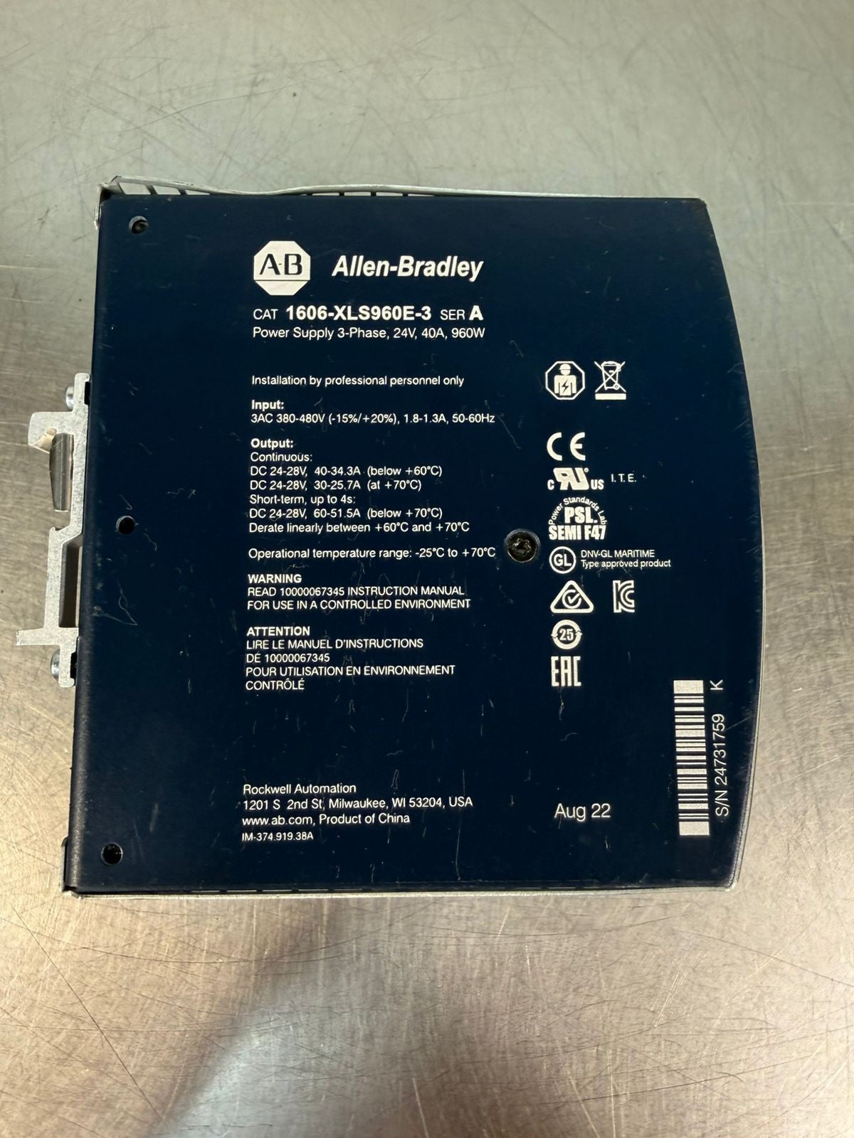 Allen Bradley Power Supply 1606-Xls960e-3/A                        (4.4.5)