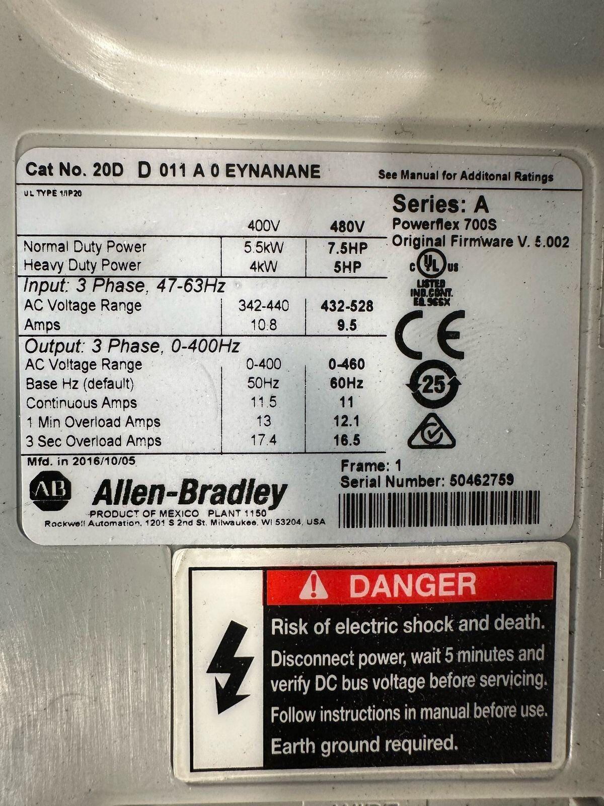 Allen Bradley /A  20D-D-011-A-0-EYNANANE SEE THE DESCRIPTION        (8.4.1)