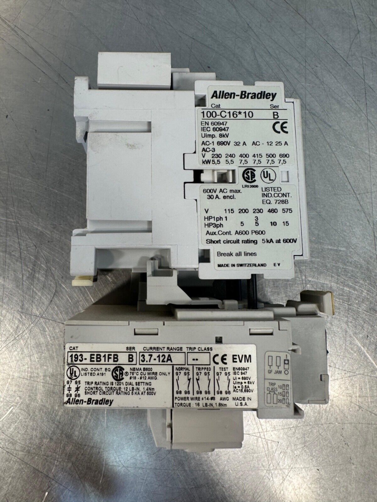 Allen Bradley 100-C16*10 /B Contactor  / 193-EB1FB /B Overl.  Relay (4E-22