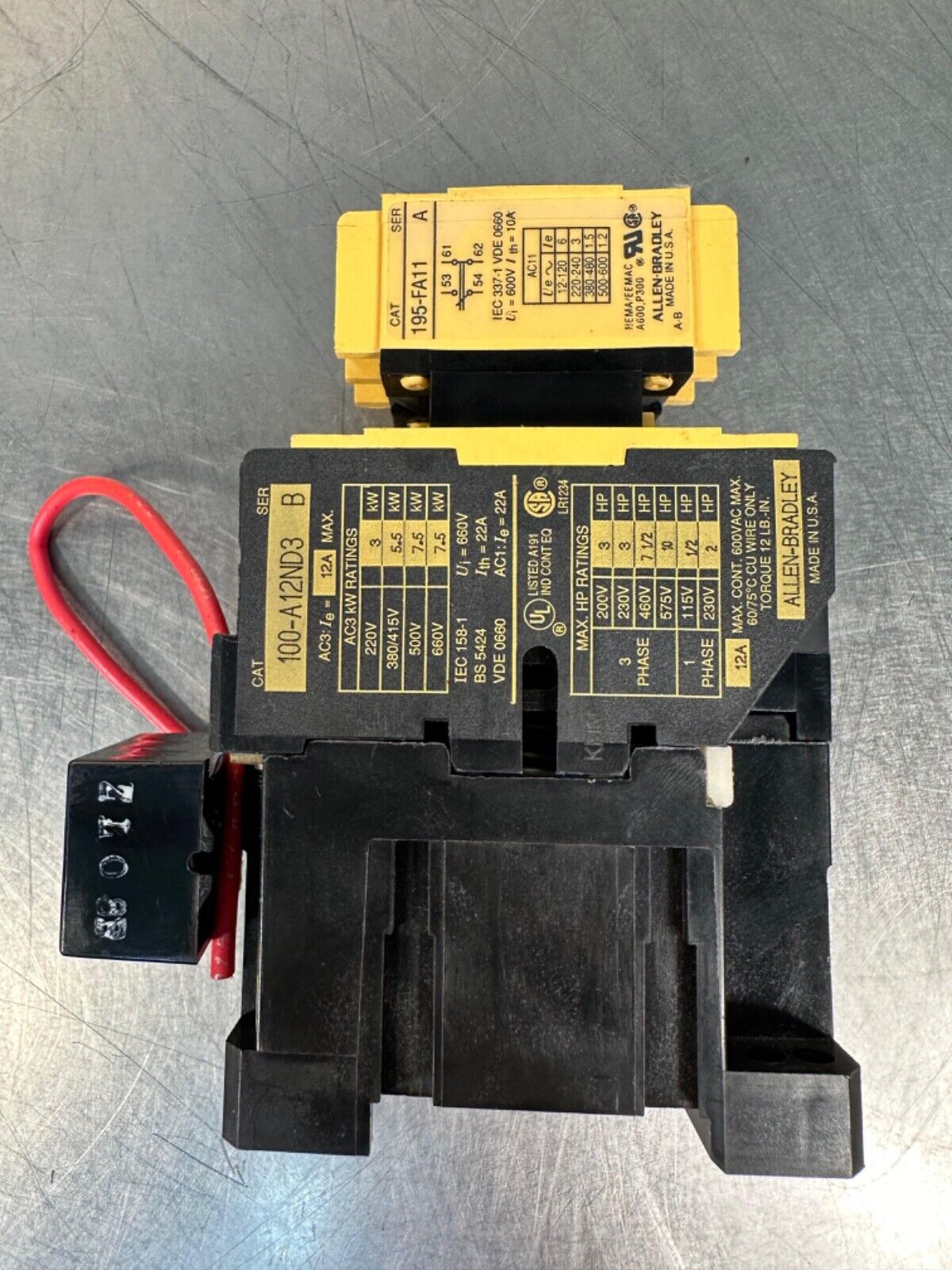 Allen-Bradley 100-A12ND3/B Overload Relay w/195-FA11 Contact (4B-30)