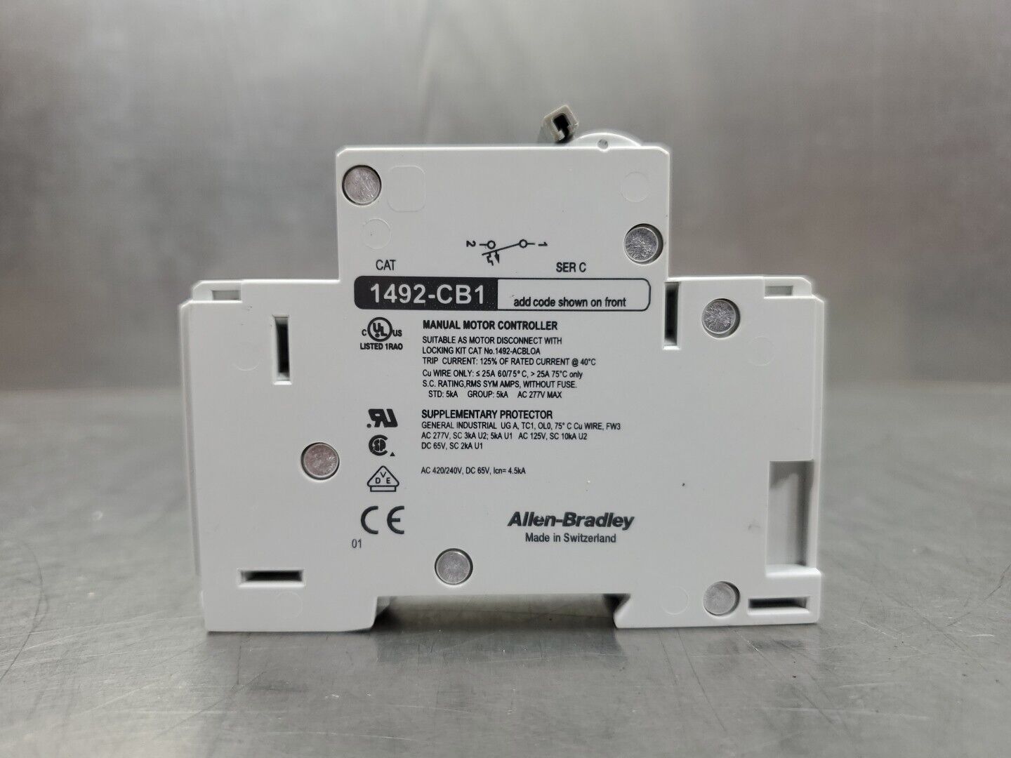 Allen Bradley 1492-CB1 Ser. C 5A ½HP DIN Mount Circuit Breaker.            4E-34