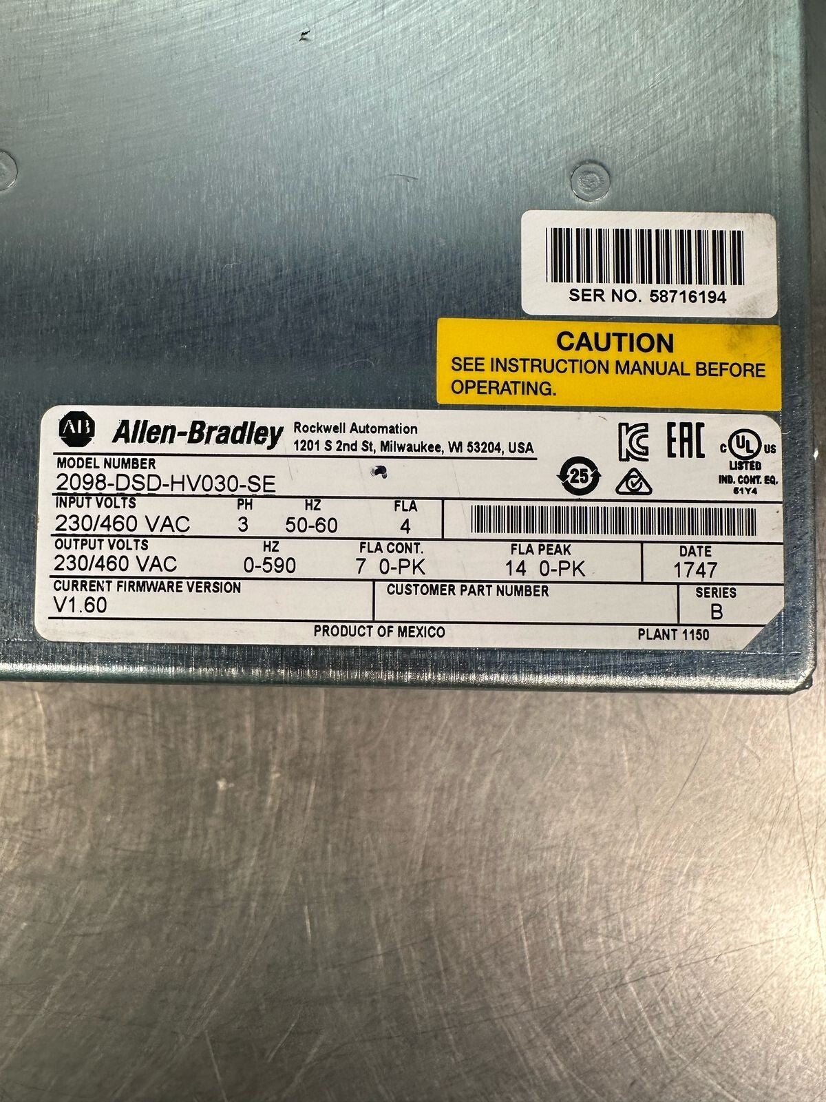 Allen Bradley 2098-DSD-HV030-SE /B 230/460Vac  Ultra3000       (7.5.1)