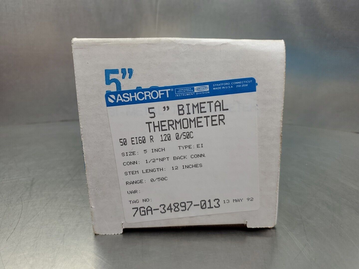 Ashcroft 50 EI60 R 120 0/50C Thermometer, 5" FACE, 12" STEM.               6D-23