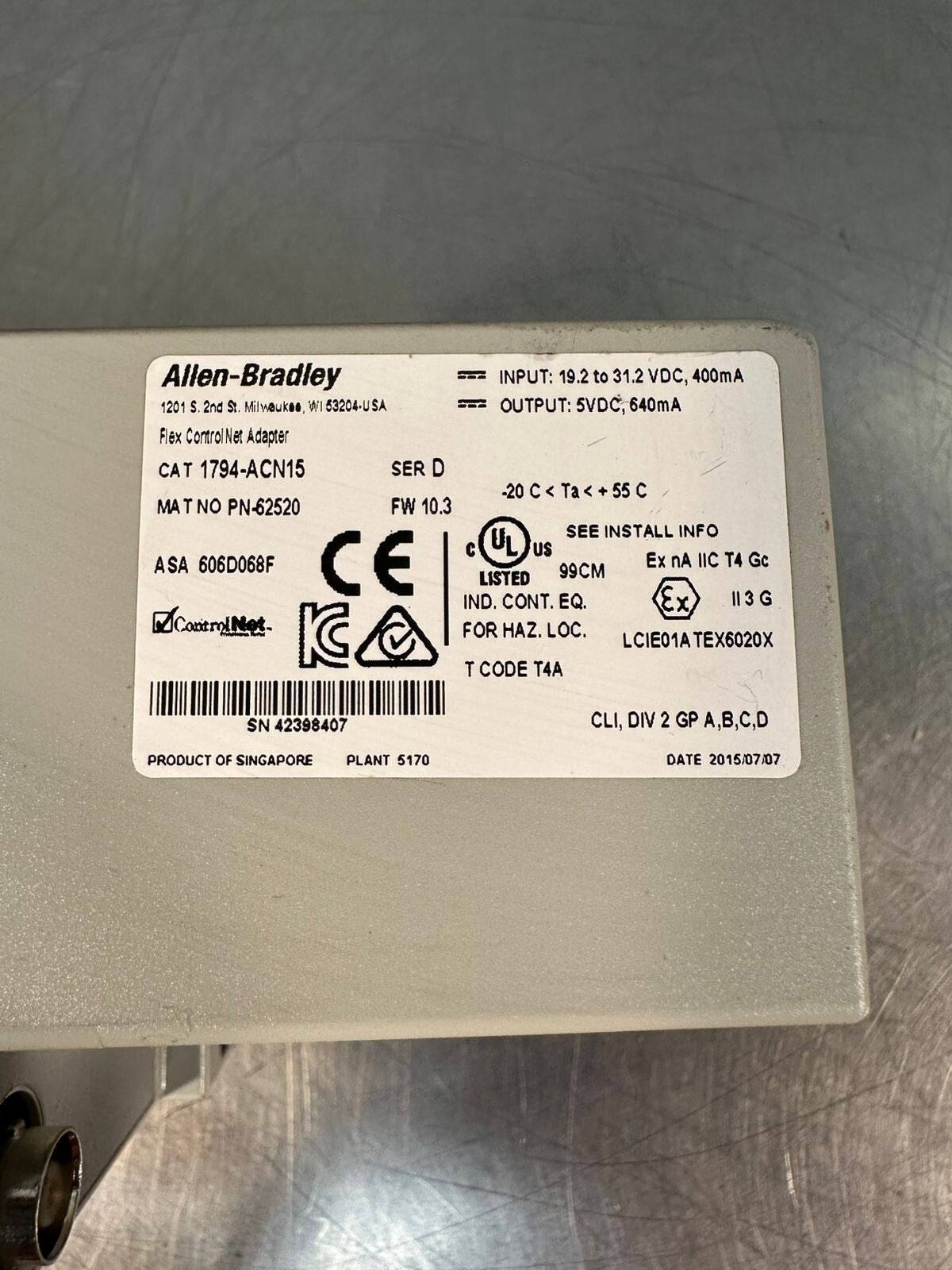 Allen-Bradley 1794-ACN15 /D Adapter Module F/W10.3                 (6.3.2)