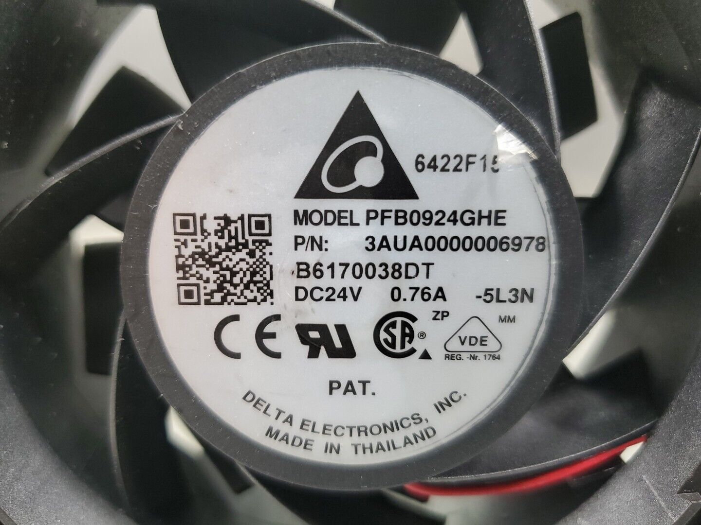 Delta PFB0924DHE Fan, 24VDC 0.76A 2-Wire, Large Air Volume.                4D-13