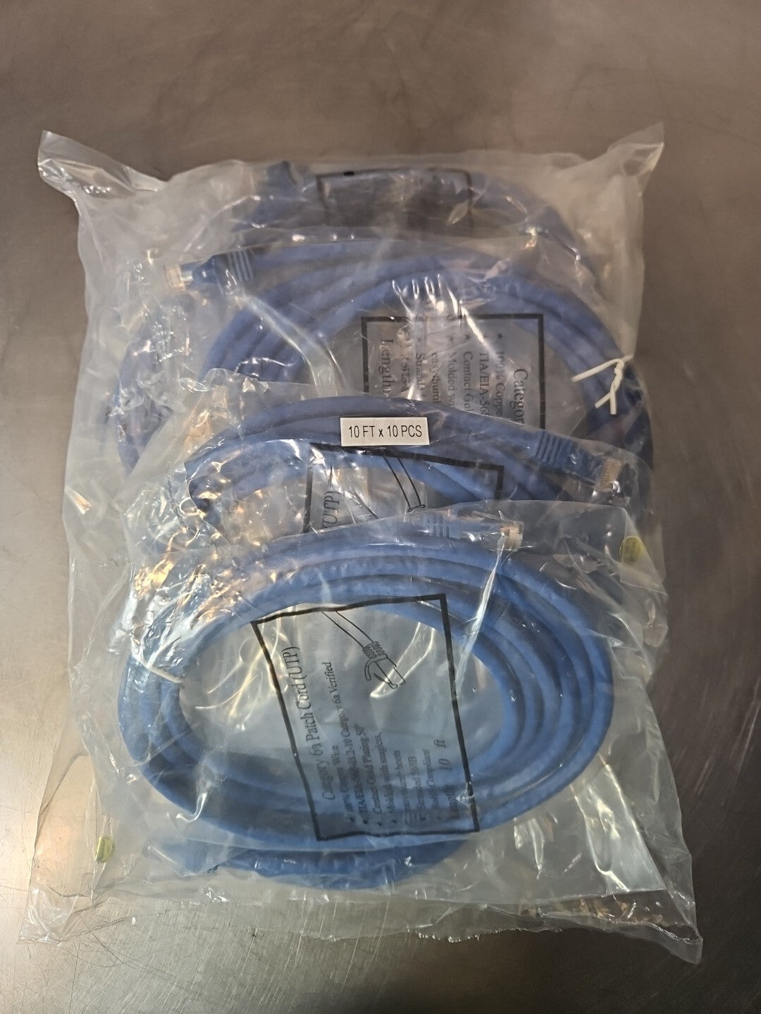 TIA/EIA 568-B.2-10 Category 6 Patch Cord 10 Ft gold plating 50" pk W/10  (BIN332