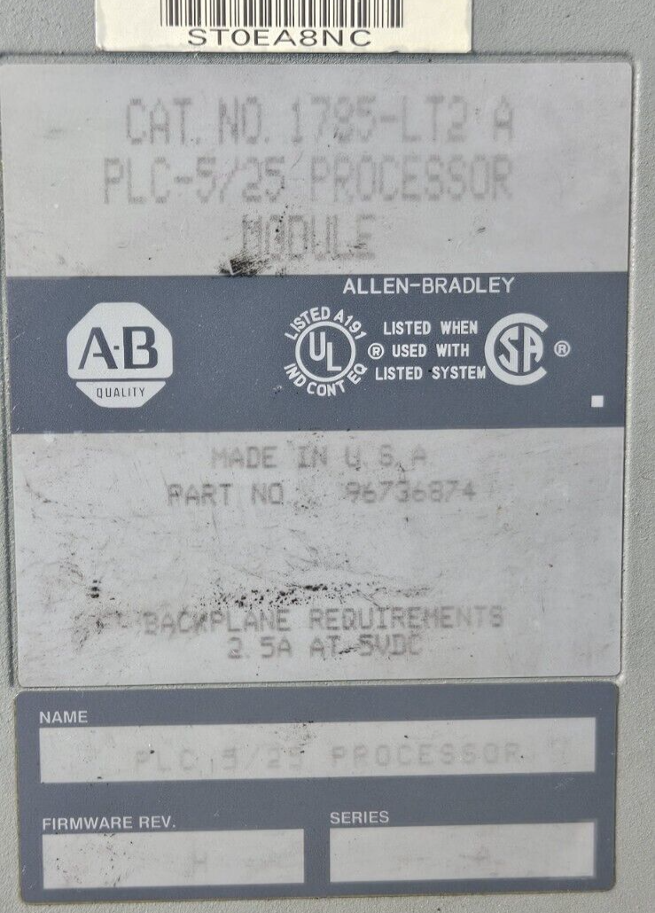 Allen Bradley 1785-LT2/A PLC-5/25 Processor Module                      (BIN731)