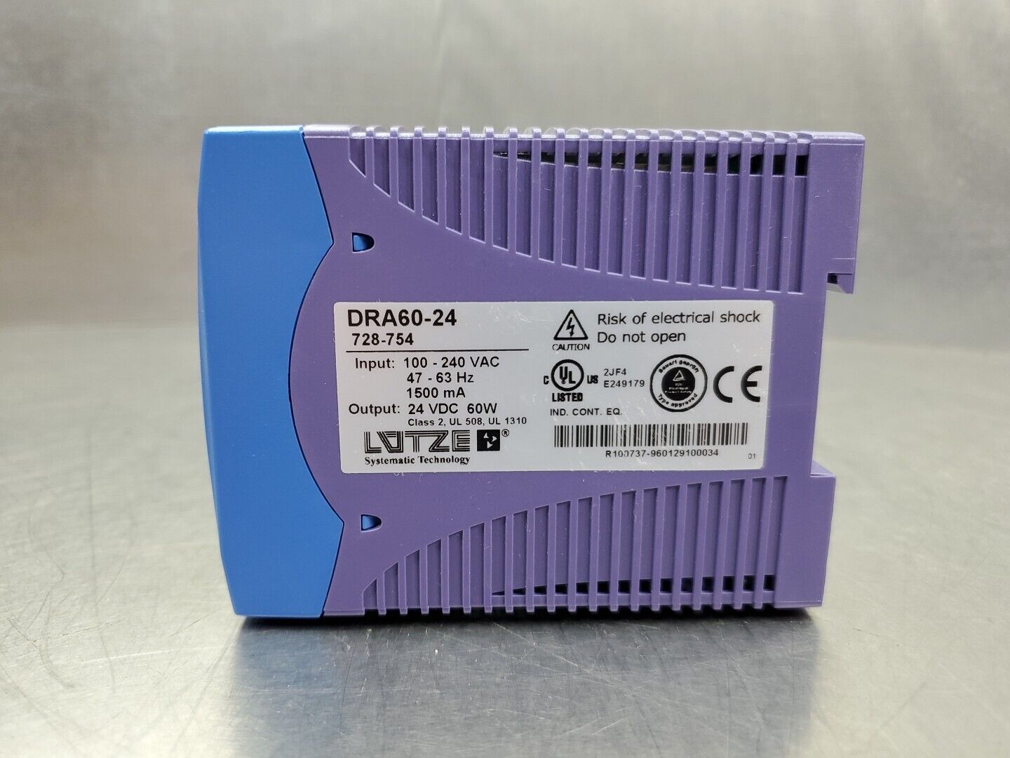 LUTZE DRA60-24 POWER SUPPLY, 24VDC, 60W.                                   4E-36