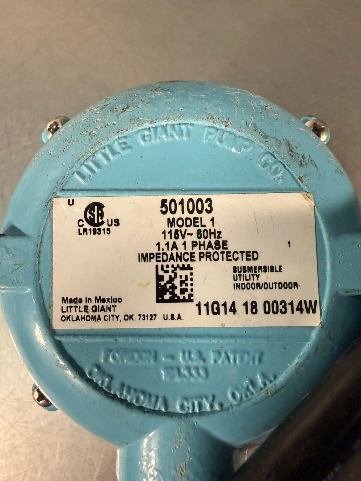 Little Giant 501003 Model 1 - 115V~60Hz Submersible 1.1-A          (5.3.4)
