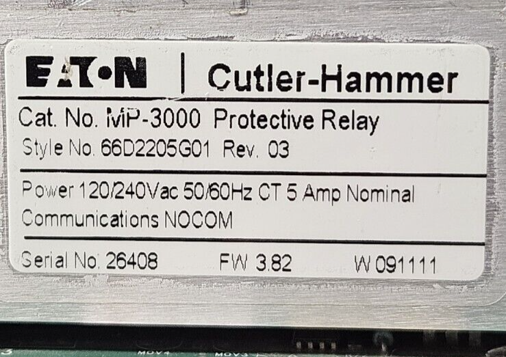 Eaton MP-3000  Protection Relay 66D2205G01 120/240 Vac                  (BIN425)