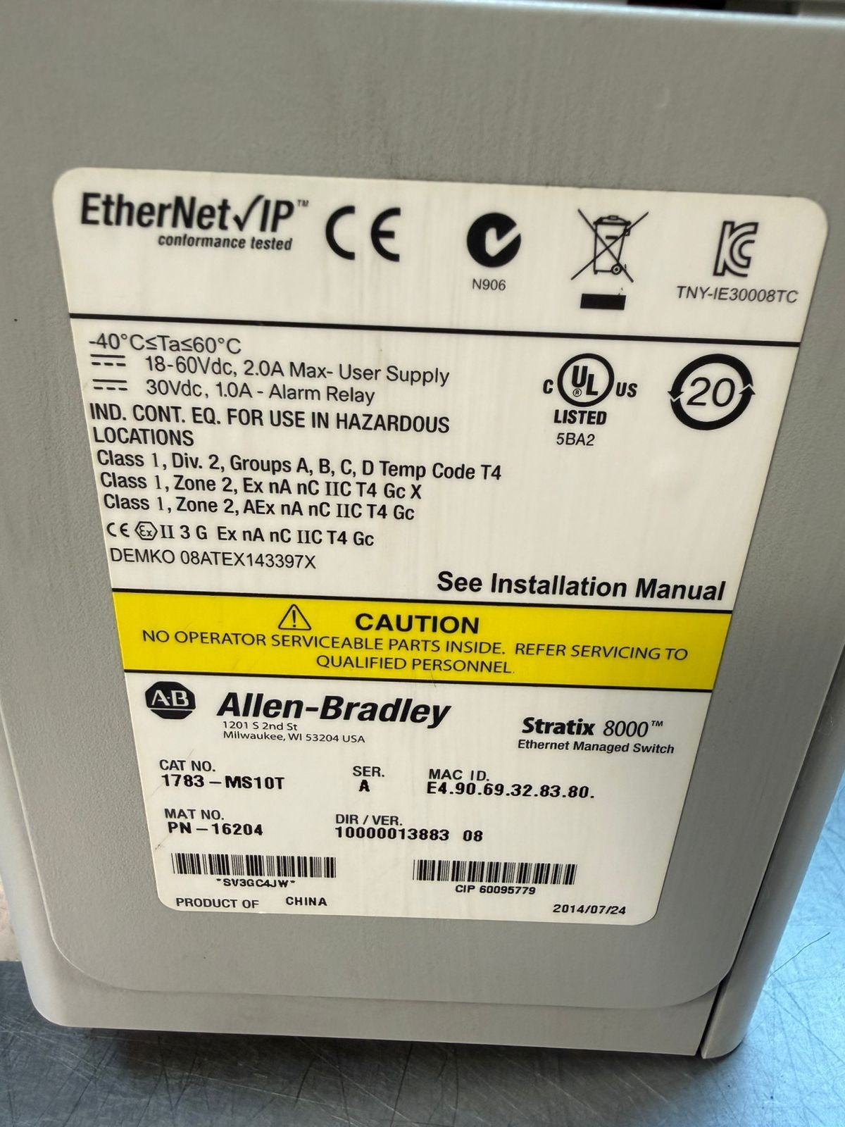 Allen-Bradley 1783-MS10T /A Stratix 8000 16204                           (3.1.3)