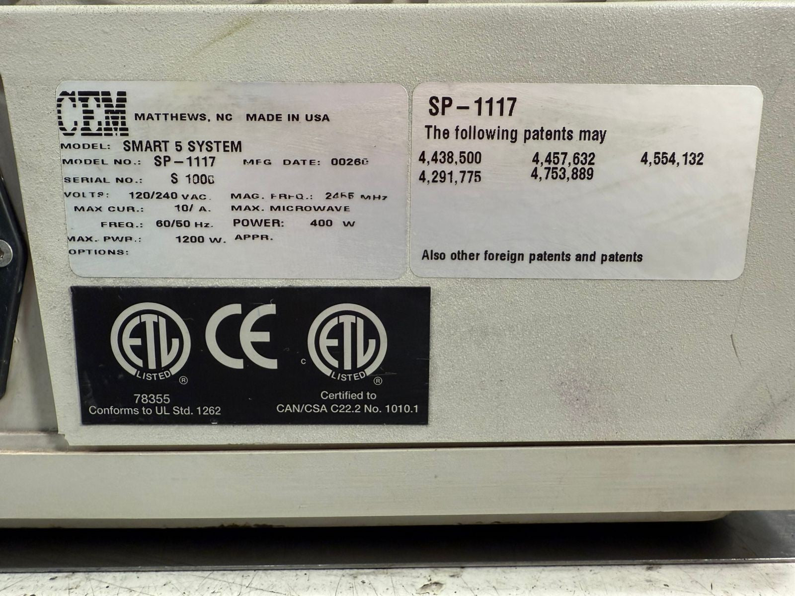 Cem Smart System 5 Microwave Moisture Analyzer 120/240Vac  10/A   (12.6.8)
