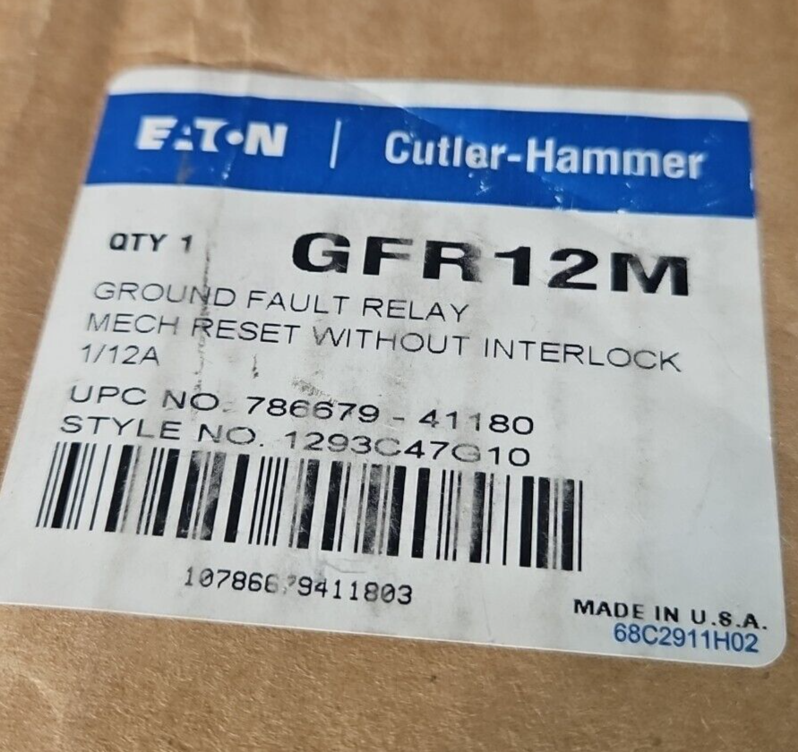 Eaton Cuttler Hammer GFR12M Groud Fault Relay Class I                   (BIN755)