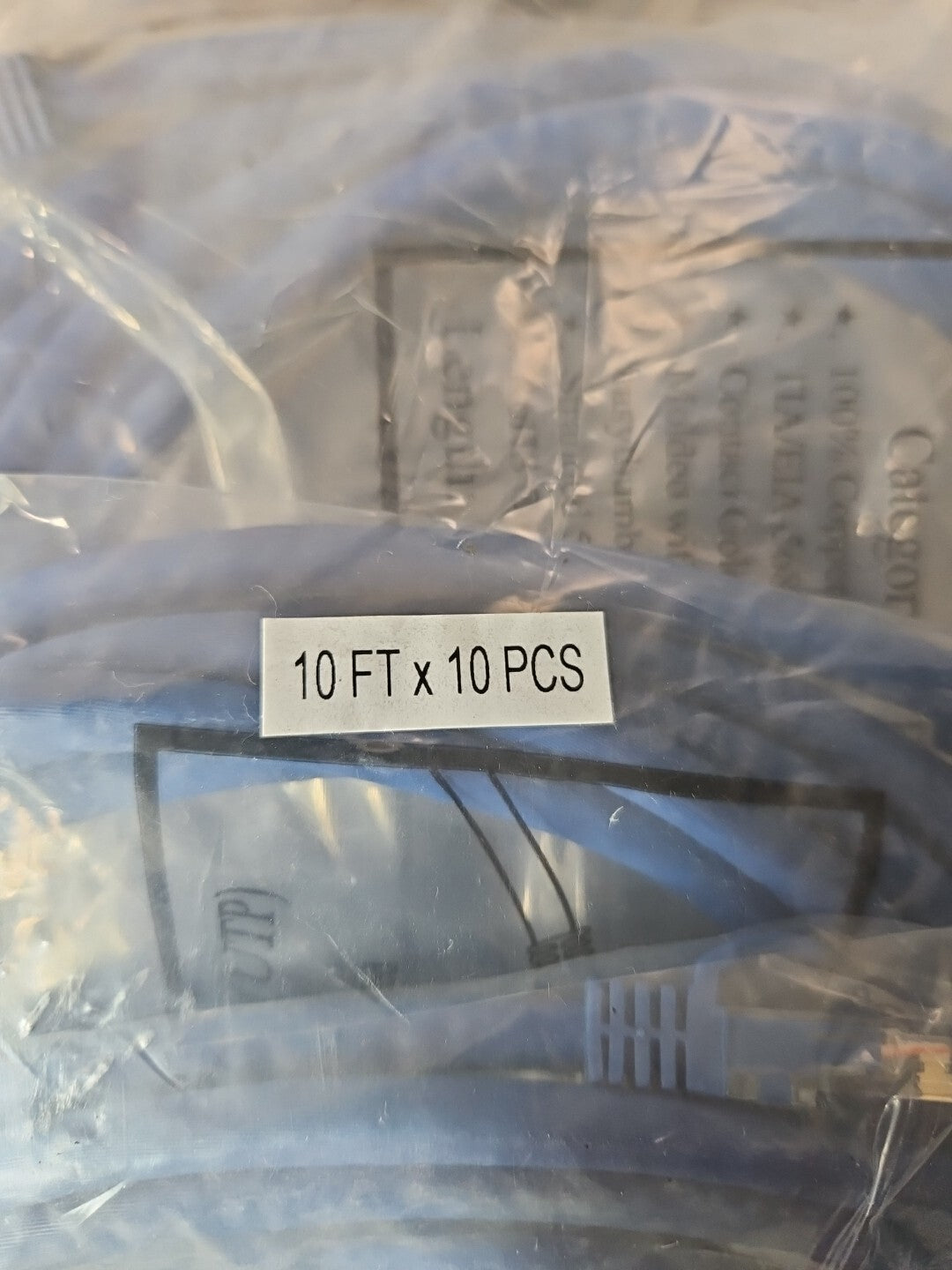 TIA/EIA 568-B.2-10 Category 6 Patch Cord 10 Ft gold plating 50" pk W/10  (BIN332