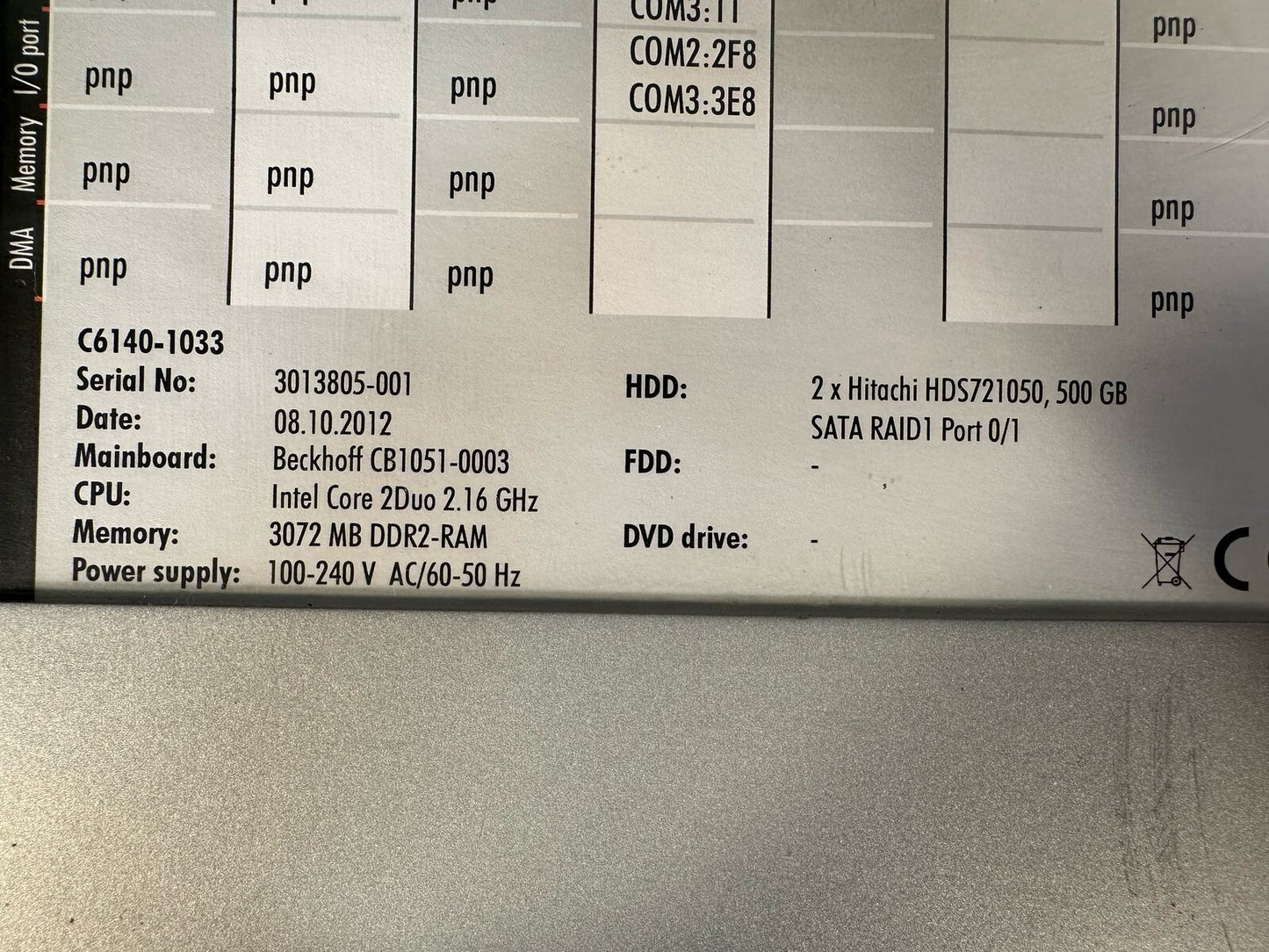 Beckhoff C6140-1033 INDUSTRIAL PC CONTROL CABINET                    (8.4.1)