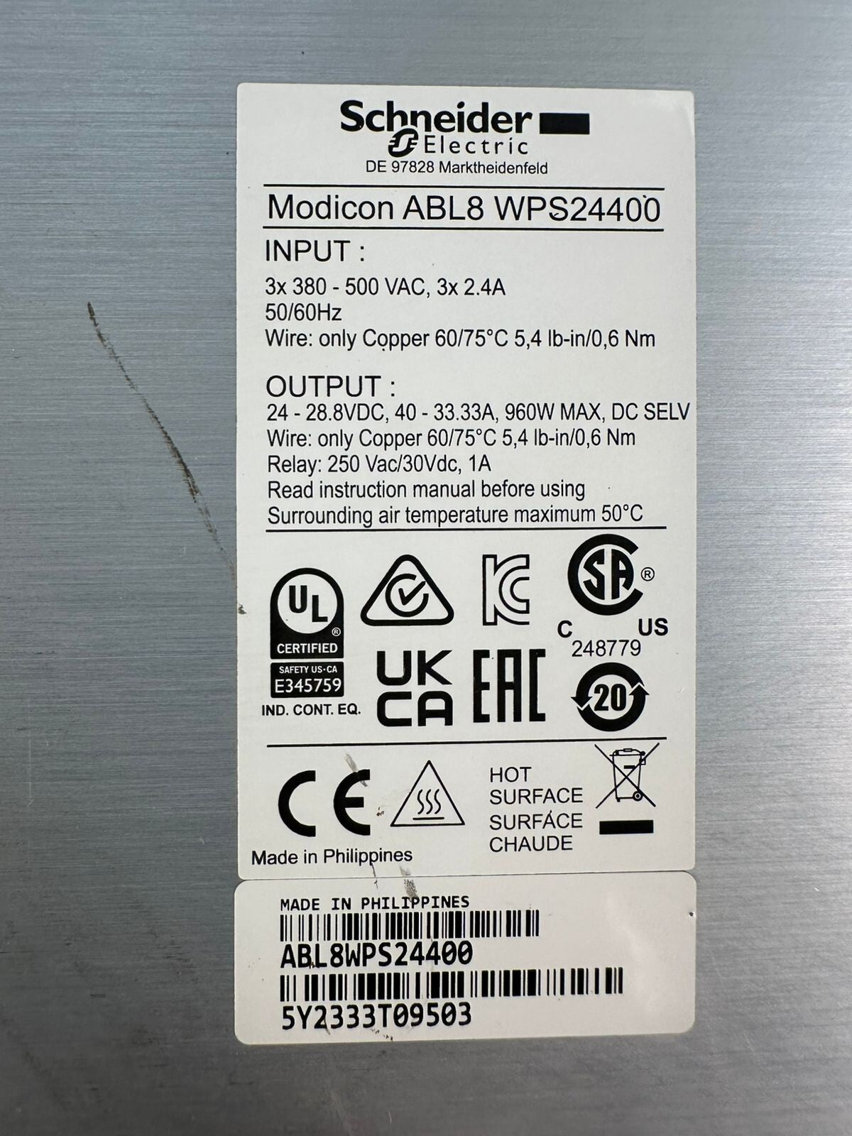 Schneider ABL8WPS24400 40A 24VDC ABL8-WPS24400 24Vdc 40A           (8.4.6)