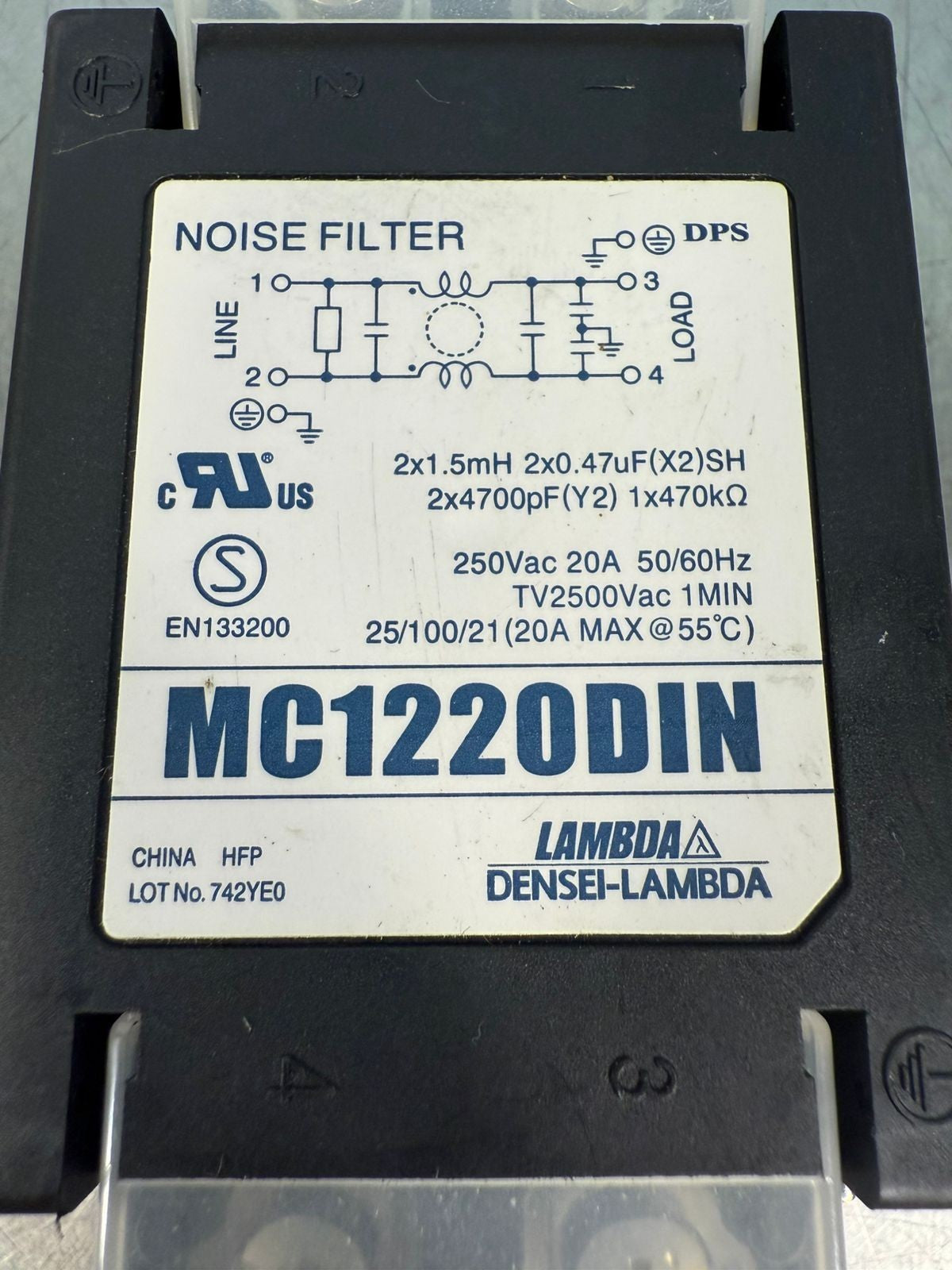 Lambda MC1220DIN Noise Filter 250VAC 20A 50/60HZ                   (2.1.5)