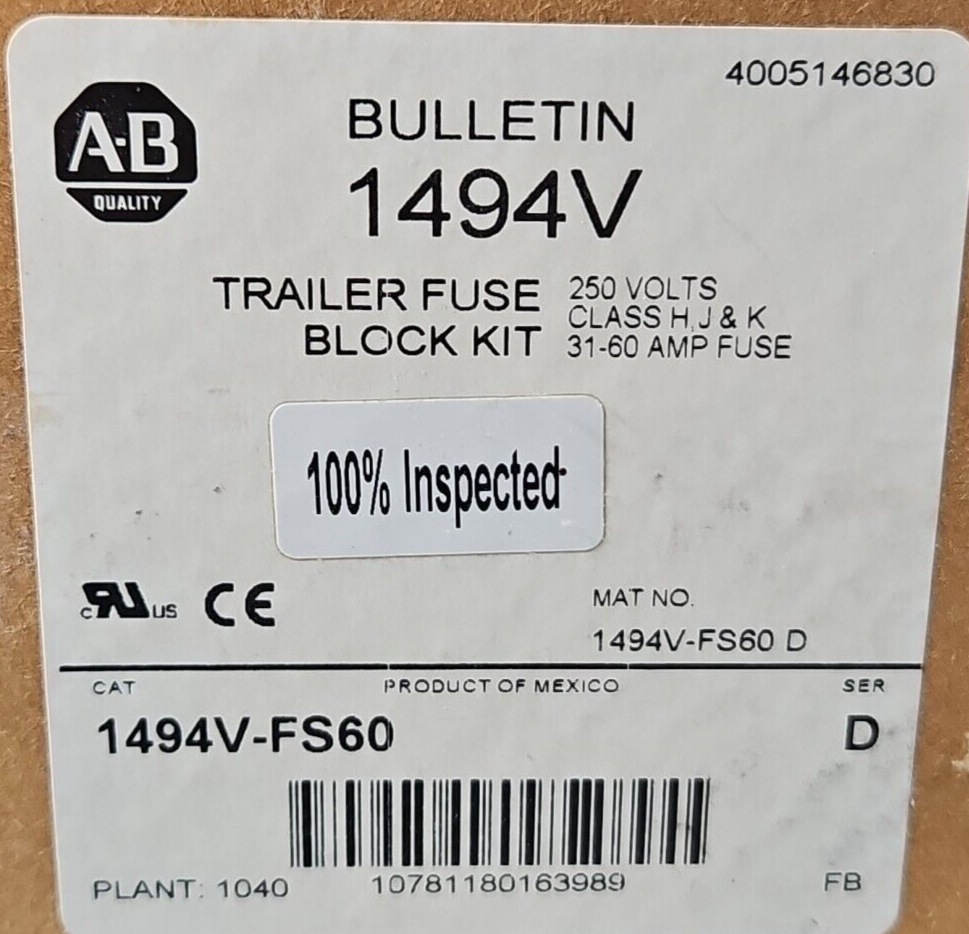 Allen-Bradley 1494V-FS60  Ser D Trailer Fuse Block Kit 250V             (BIN423)