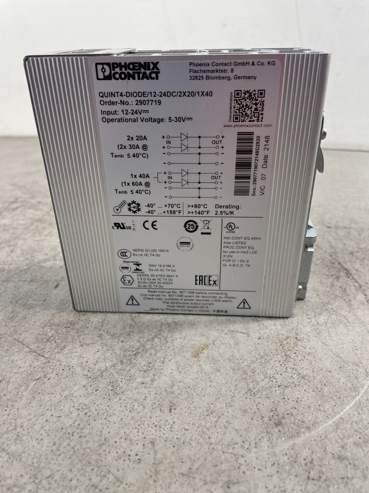 Phoenix Contact 2907719 QUINT4-DIODE/12-24DC DIN Rail Mount Module (bin1.3.3)