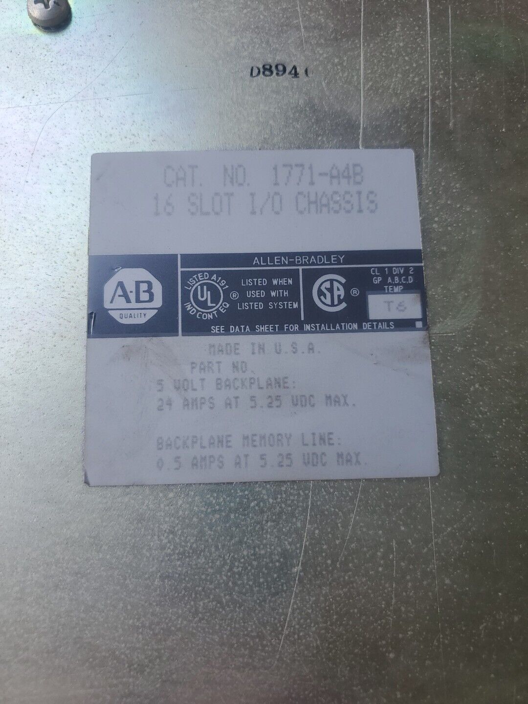 ALLEN BRADLEY 1771-A4B 16-SLOT I/O CHASSIS.                                3A-36