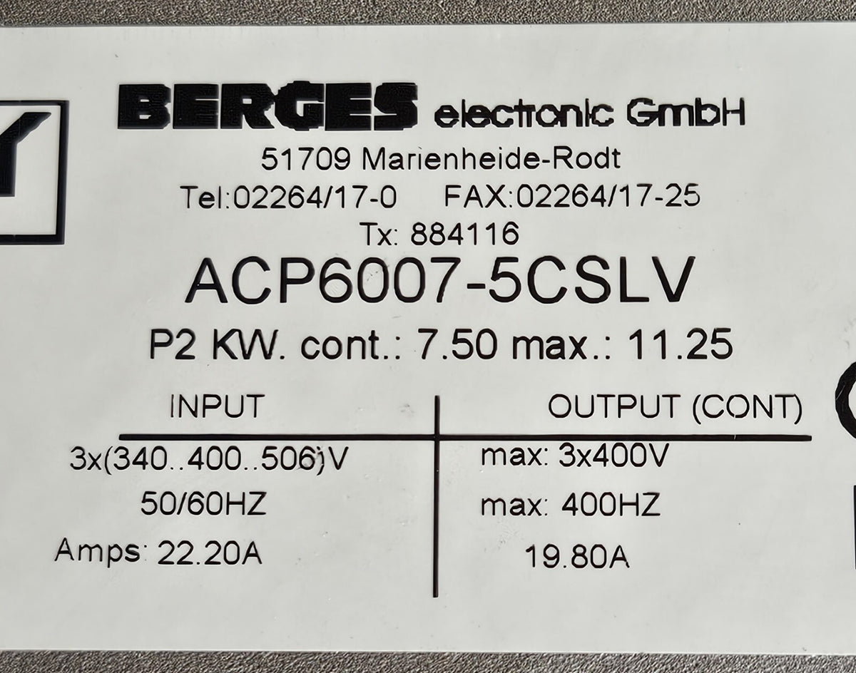 BERGES Electronic GmbH ACP6007-5CSLV P2 KW  Inverter Drive  400V 19.80A (BIN655)