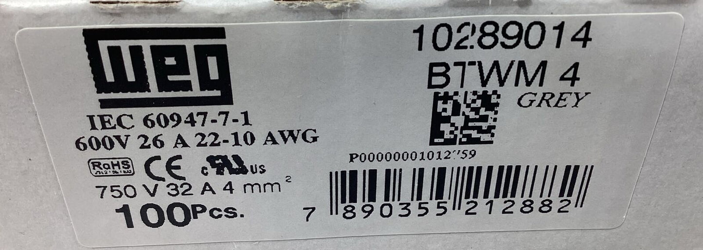 WEG  10289014  TERMINAL BLOCK  BTWM 4  GREY (Box of 100)      4C-29