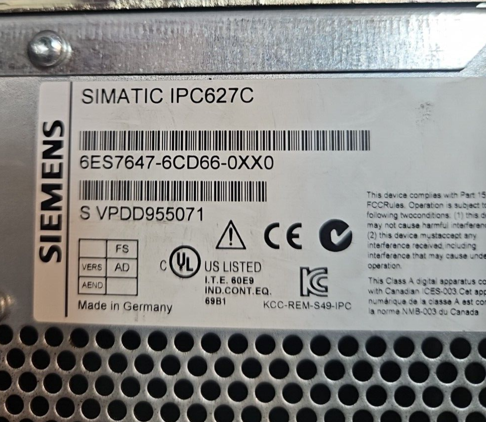 Siemens  IPC627C / 6ES7647-6CD66-0XX0 Simatic Box Pc                    (BIN562)