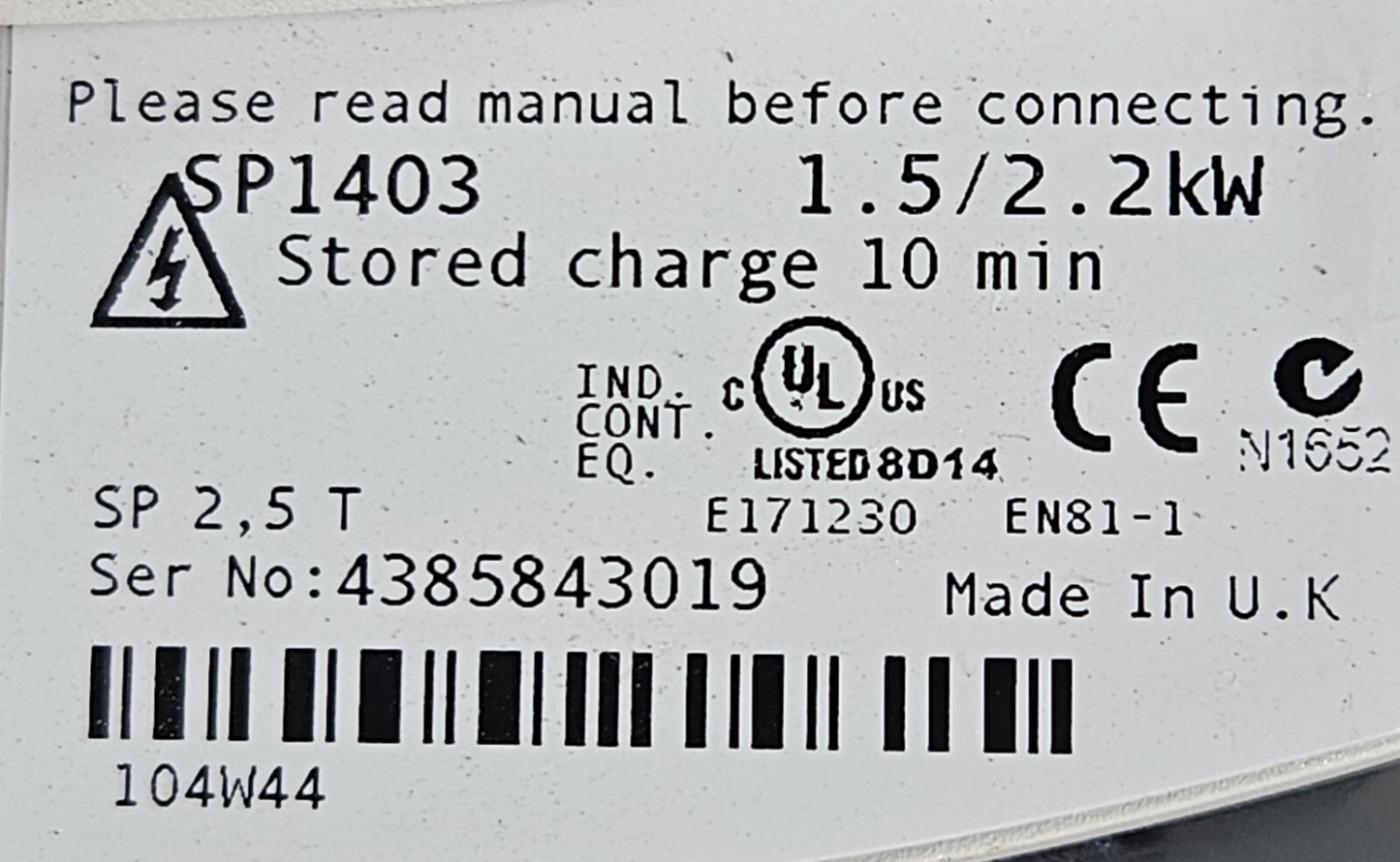 Emerson SP1403 Inverter 1.5/2.2 kw 380-480V 50-60Hz                     (BIN522)