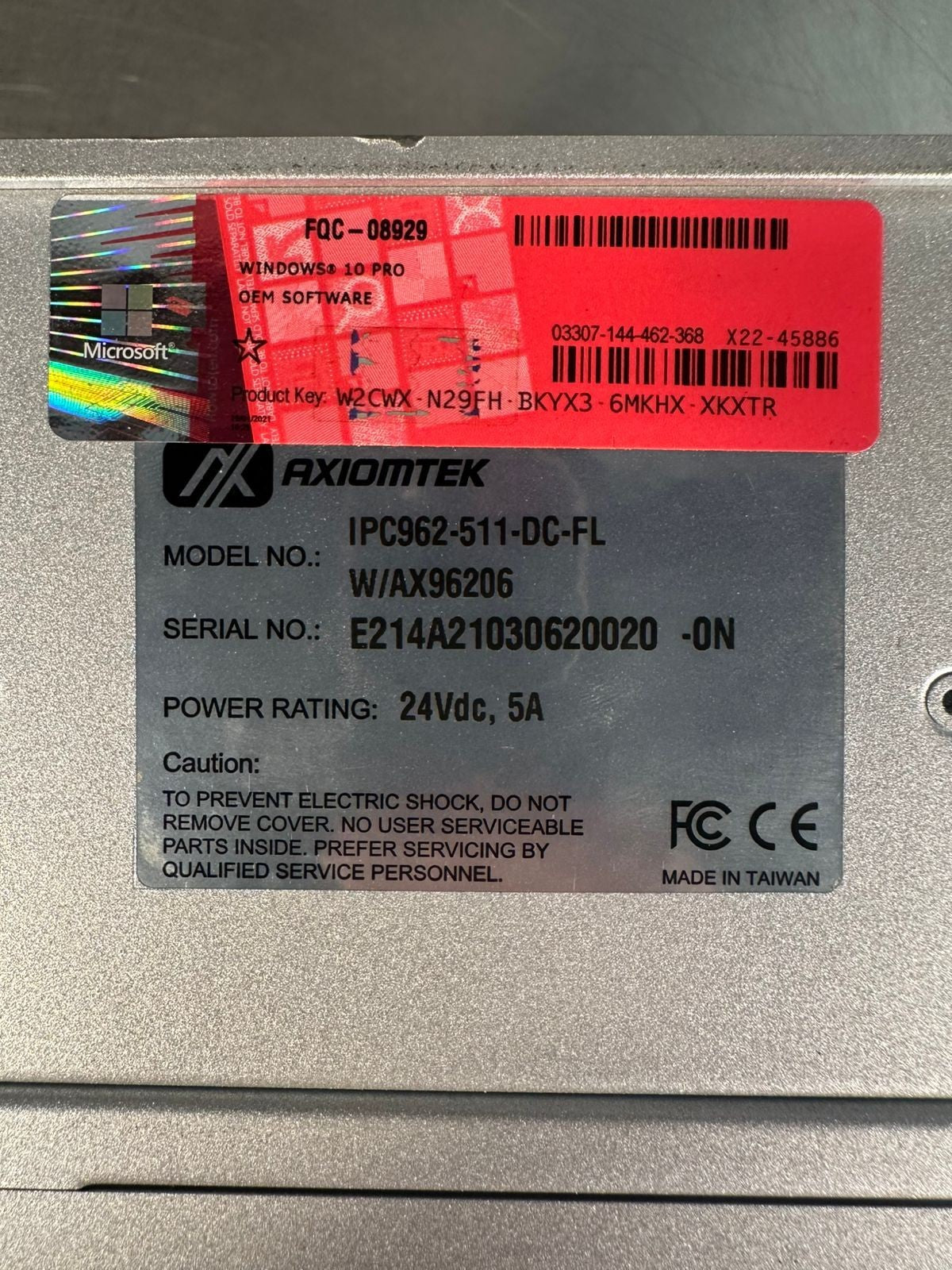 Axiomtek IPC962-511-DC-FL Fanless Computer 24Vdc 5A                (9.5.5)