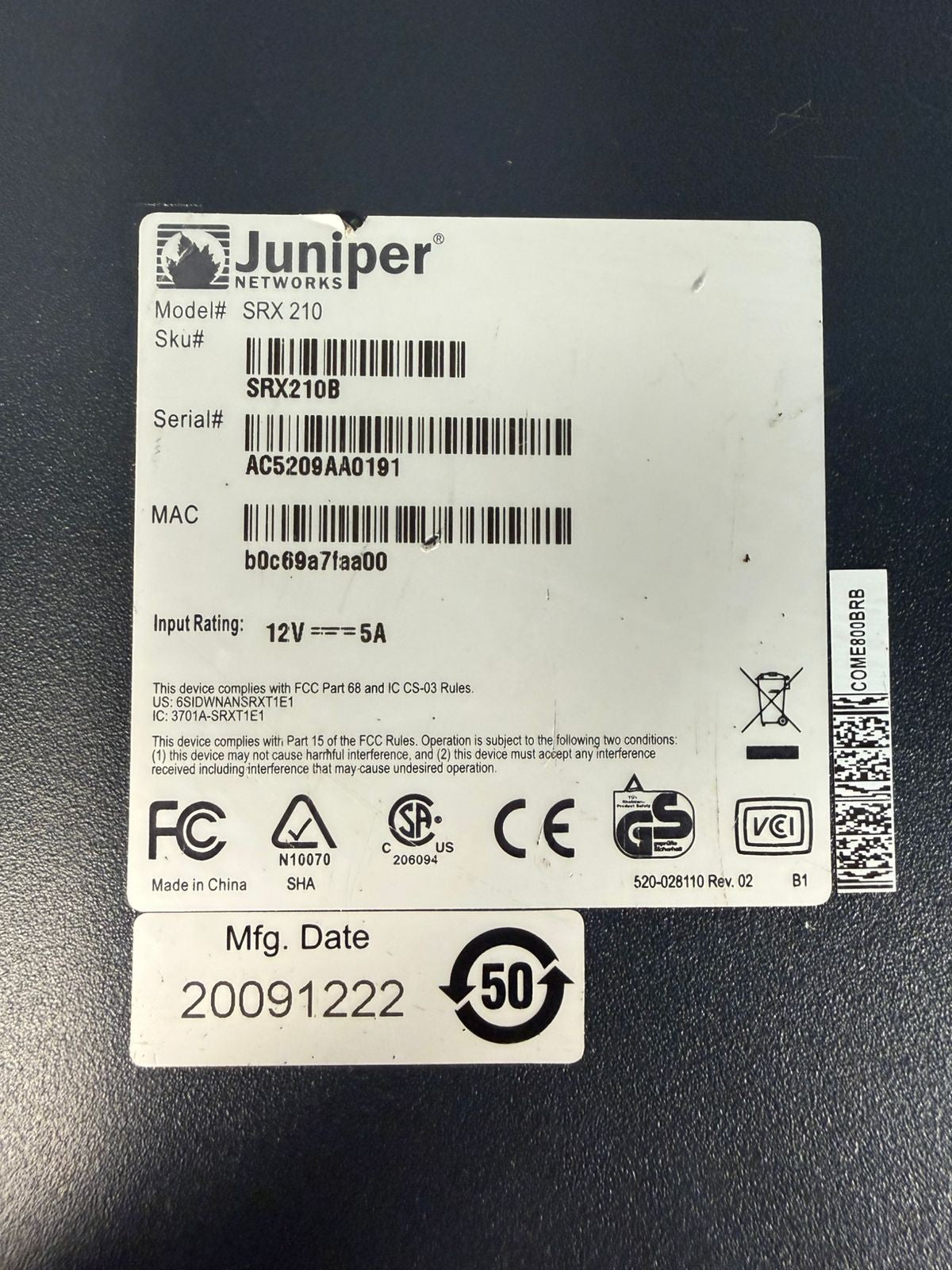 Juniper Networks SRX-210 Secure Serv. Gateway VPN Firewall SRX210B  (3.2.1)