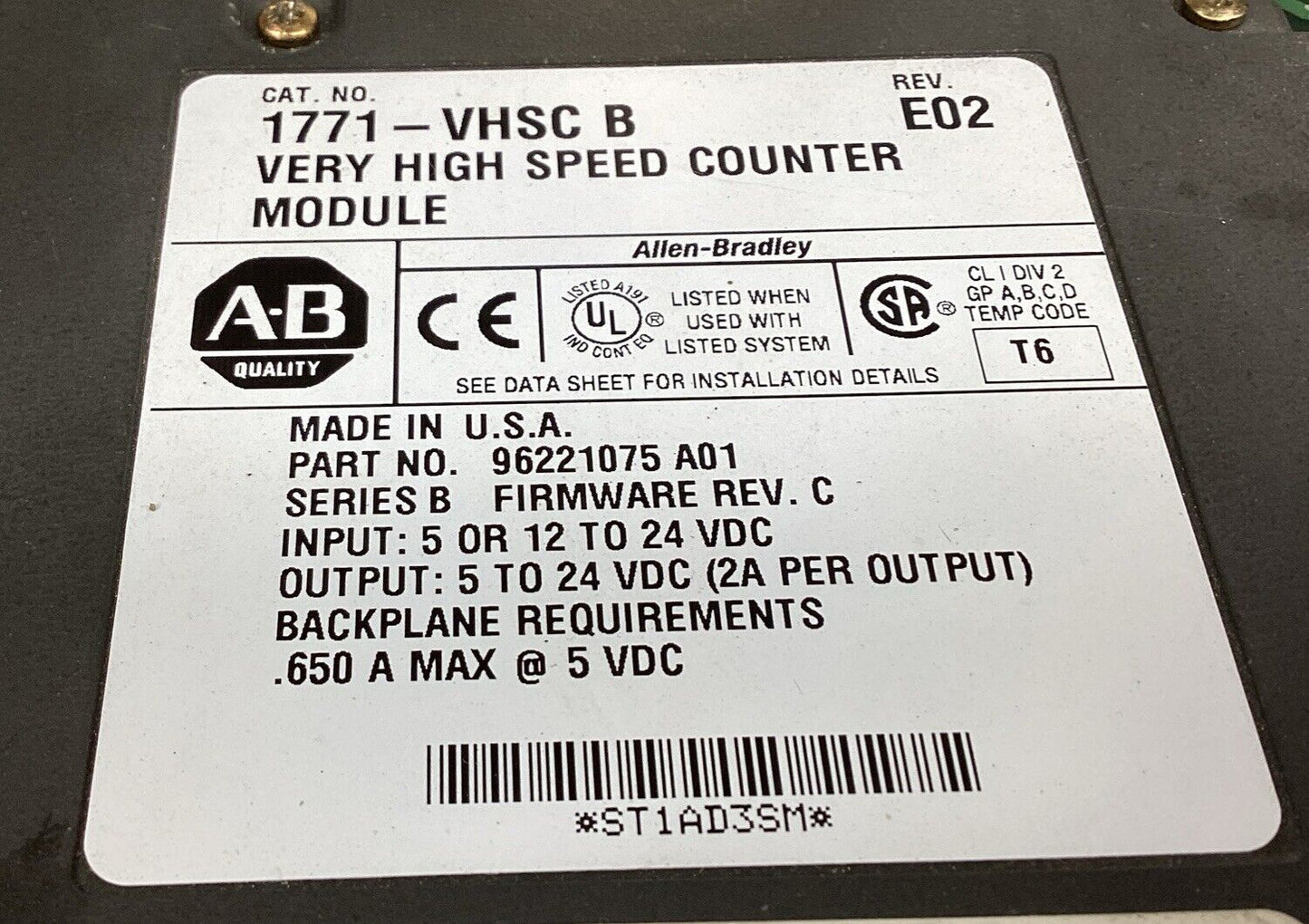 Allen-Bradley 1771-VHSC B Very High Speed Counter Module Rev. E02 Ser. B   3C-29