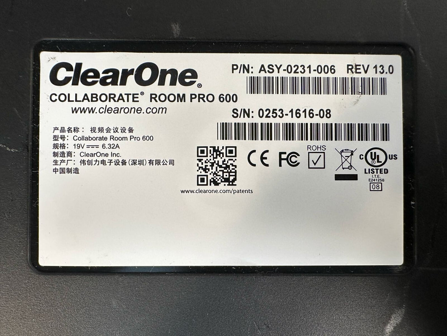 Clear One Collaborate Room Pro 600 ASY-0231-006 Rev 13.0   (2.4.1)