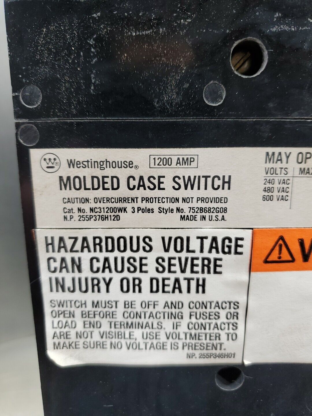 Westinghouse NC31200WK 1200AMP 3Pole Breaker.                                 1E