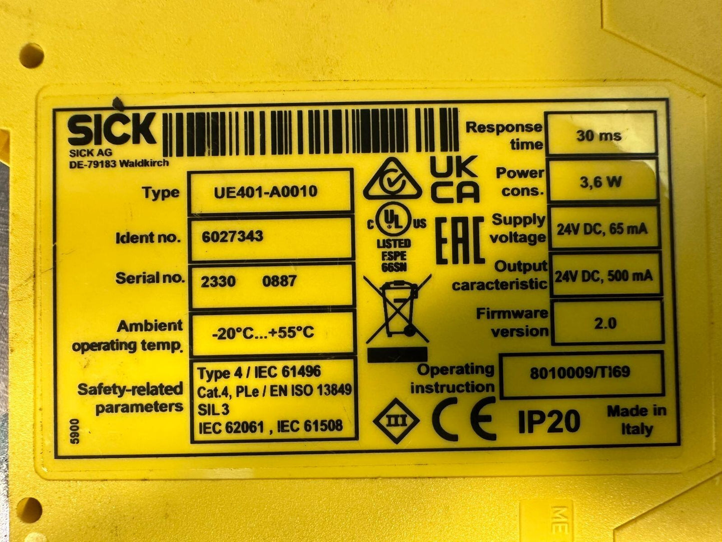 Sick AG De-79183 UE401-A0010 ID: 6027343 (3.1.3)