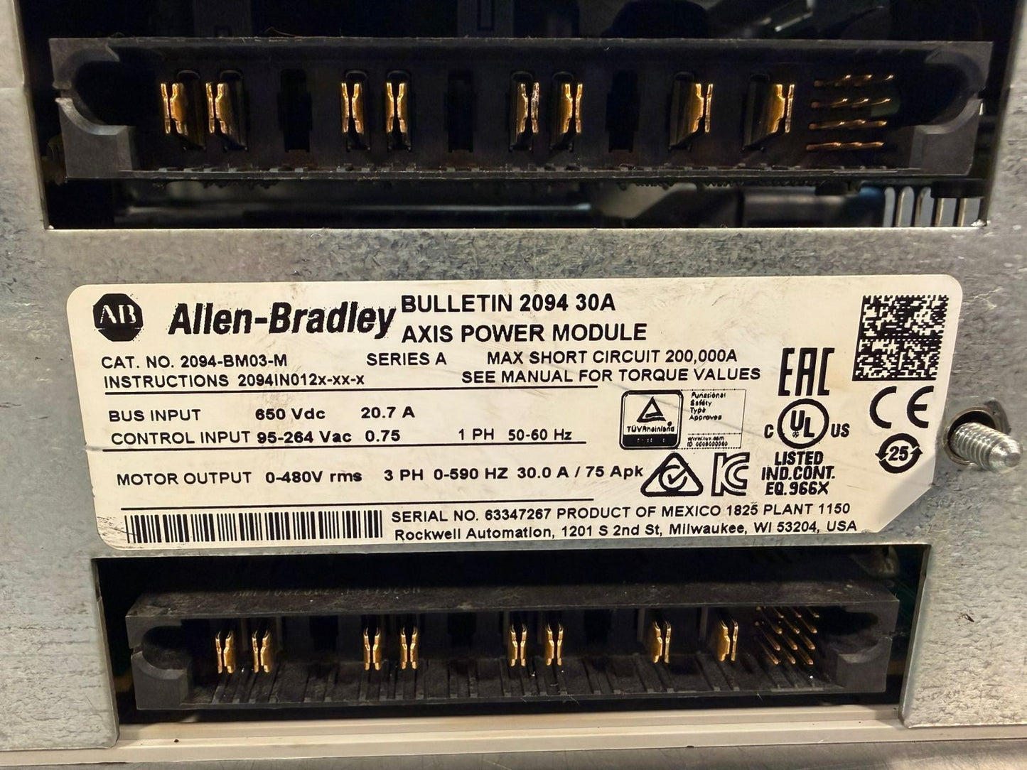 Allen Bradley 2094-BM03-M /A Axis Power Mod  w/ 2094-EN02D-M01 /A (12.3.7)