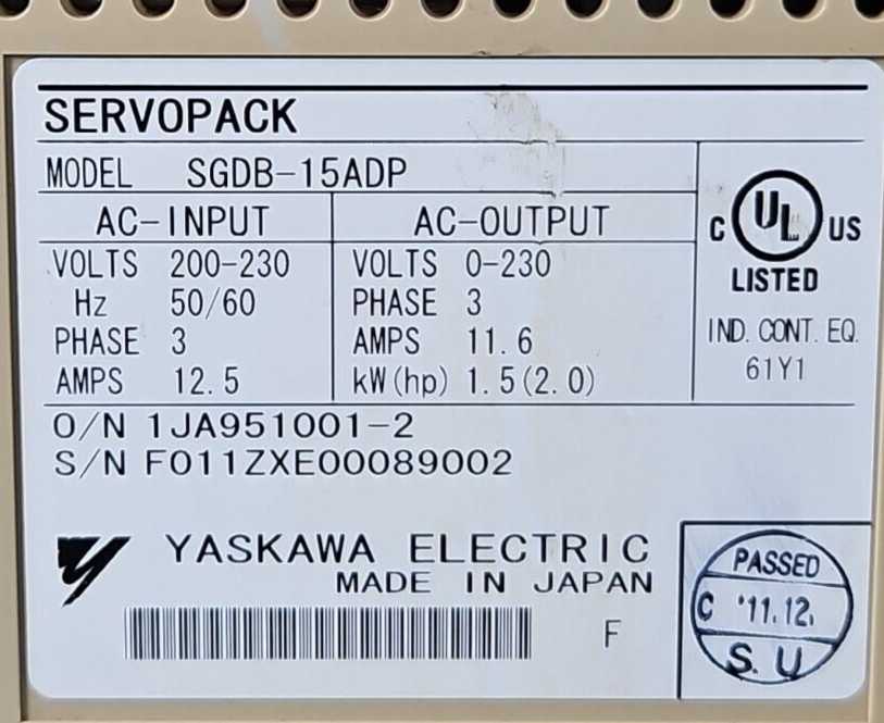 Tested  Yaskawa Electric Servopack SGDB-15ADP Servo Drive (BIN1.3.3)