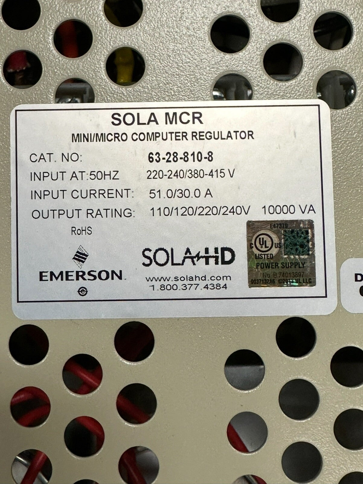 Sola MCR 63-28-315-8 10000 VA 208/480 Volt Constant Voltage Transformer (6.6.1)