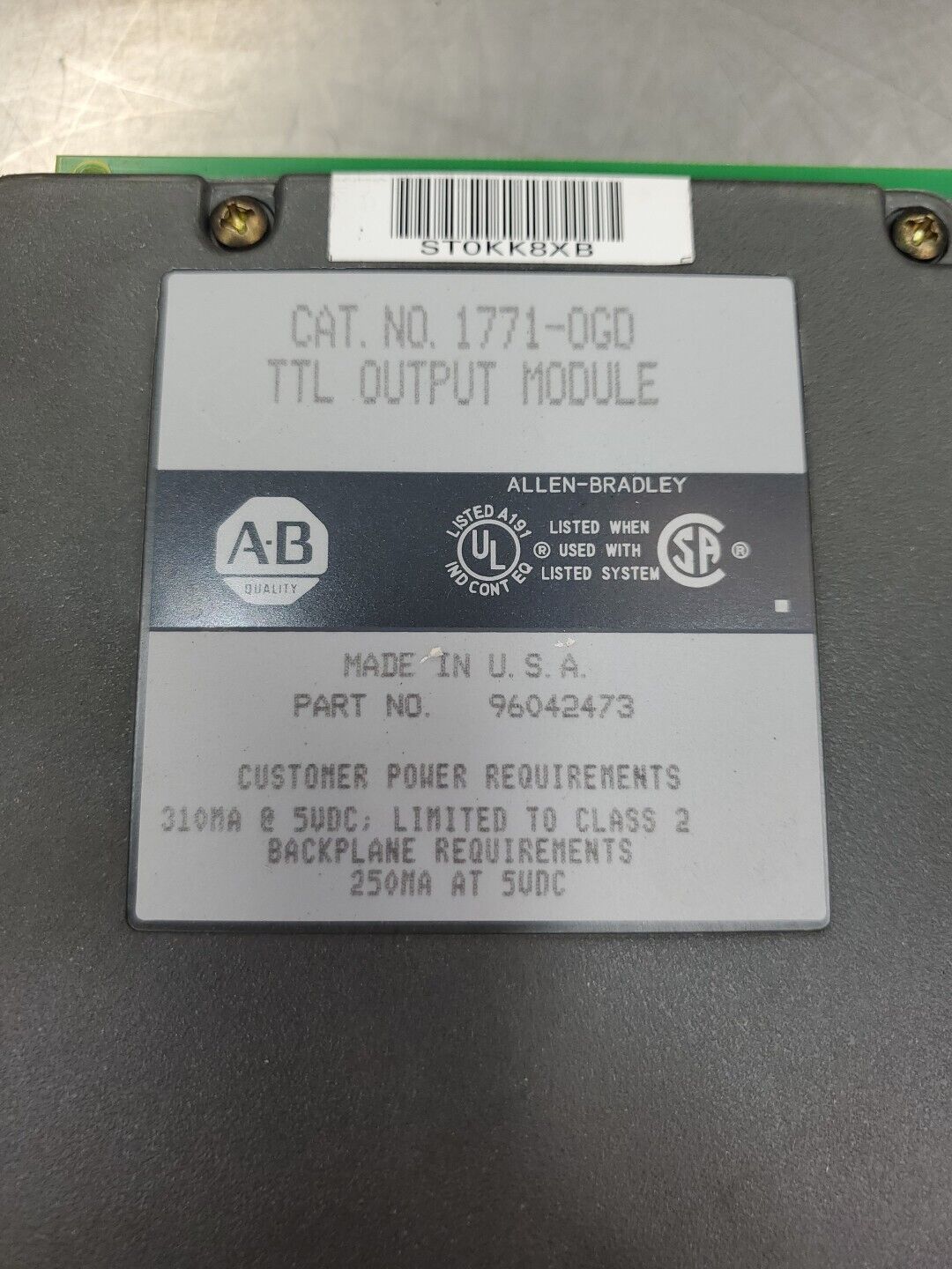 Allen Bradley 1771-OGD TTL Output Module.                                  3D-39