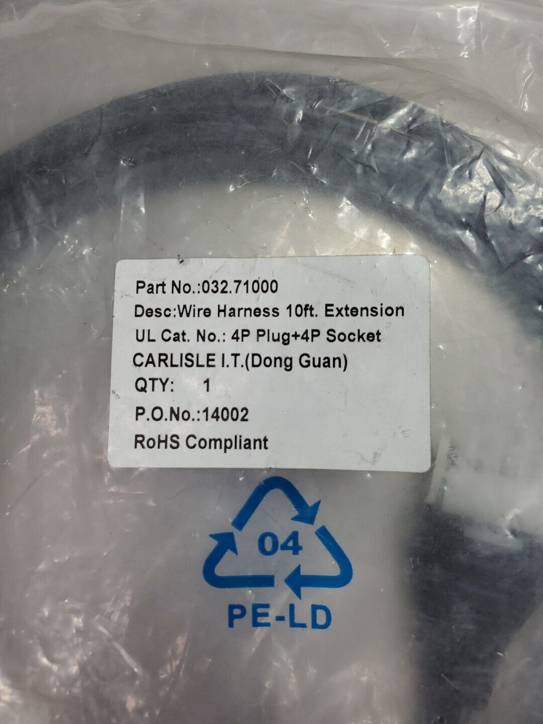 Carlisle P/N:032.71000 10’ Extension Wire Harness, 4P Plug + 4P Socket.     5D-3