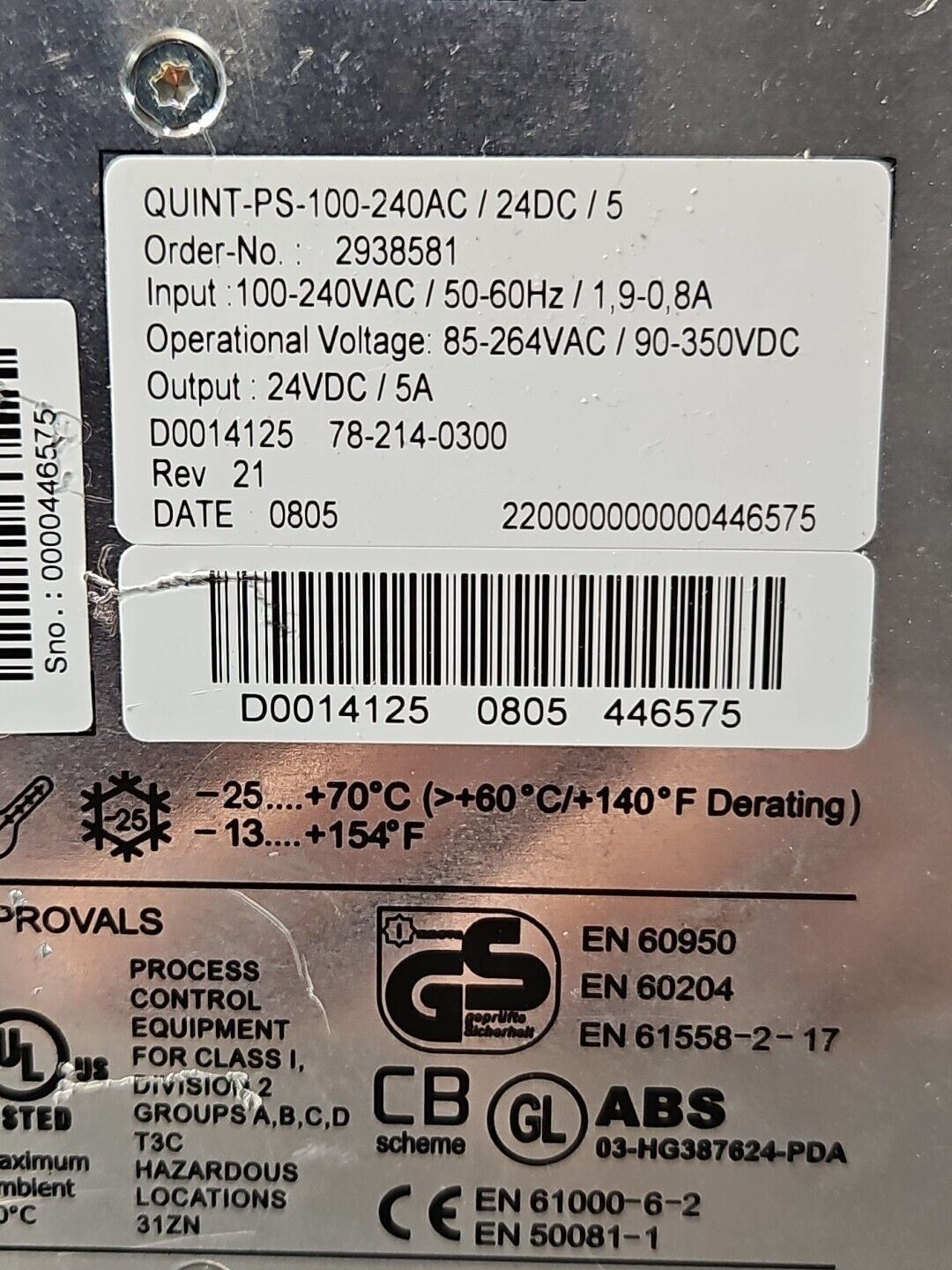 Phoenix Contact QUINT-PS-100-240AC/24DC/5 Power Supply                  (BIN423)