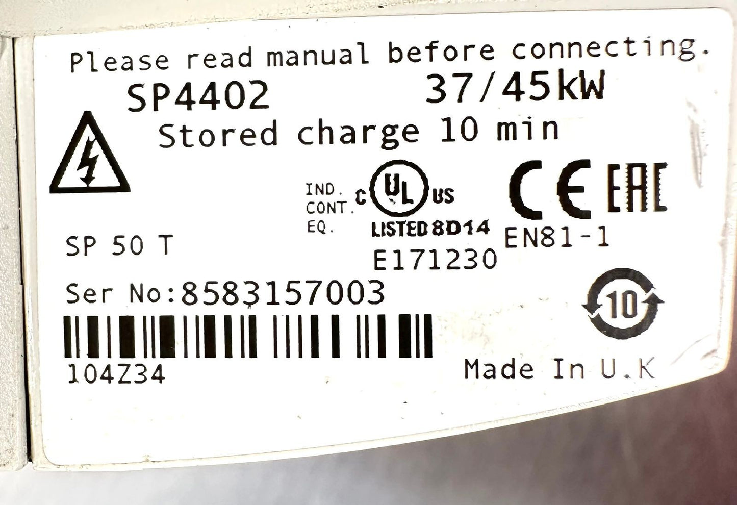 Leroyy Somer Unidrive SP4402 37/45Kw I/P 380-480V 50-60Hz 3Ph    (10.6.5)