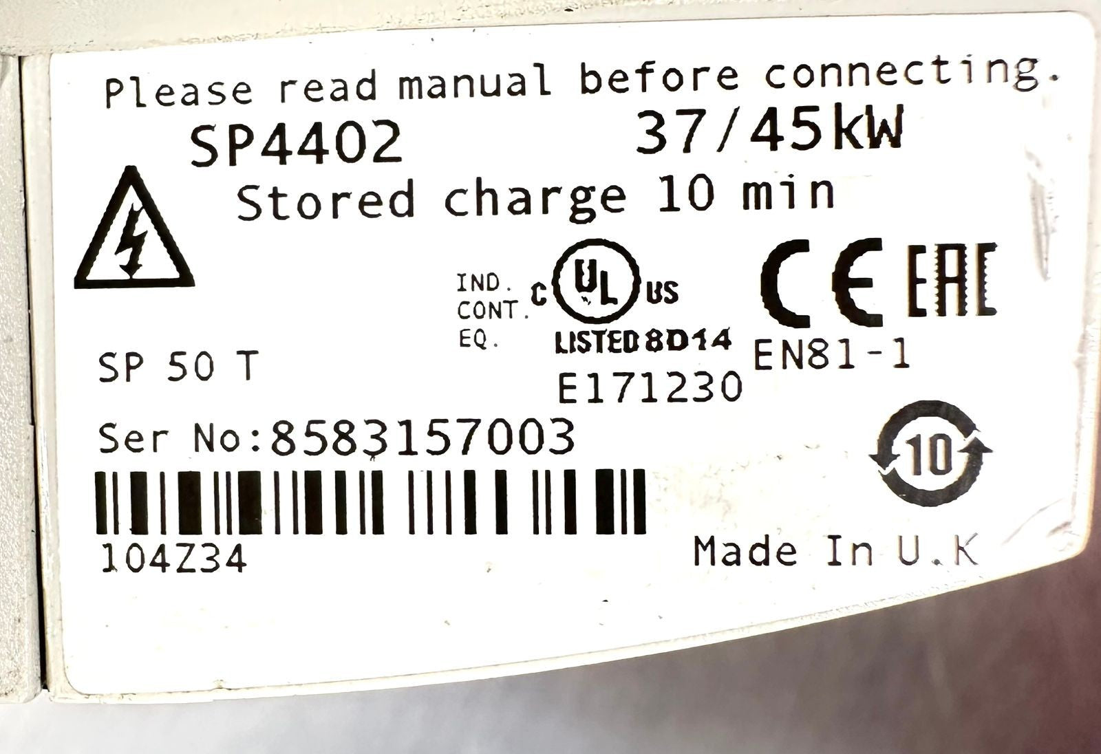 Leroyy Somer Unidrive SP4402 37/45Kw I/P 380-480V 50-60Hz 3Ph    (10.6.5)