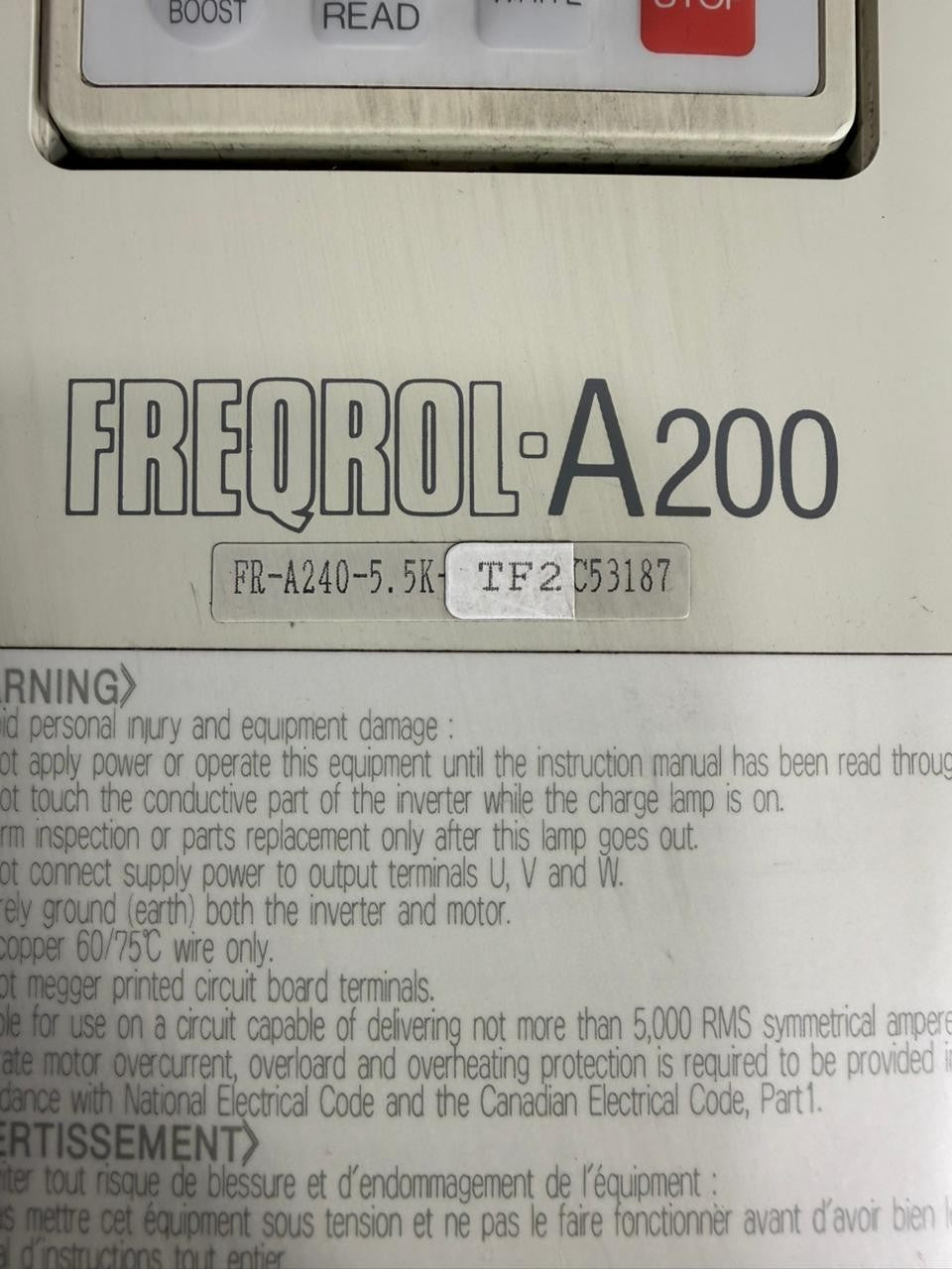 Mitsubishi FR-A240-5.5K   380-460V -Freqrol-A200 FR-A240-5.5K-TF2 (10.4.5)