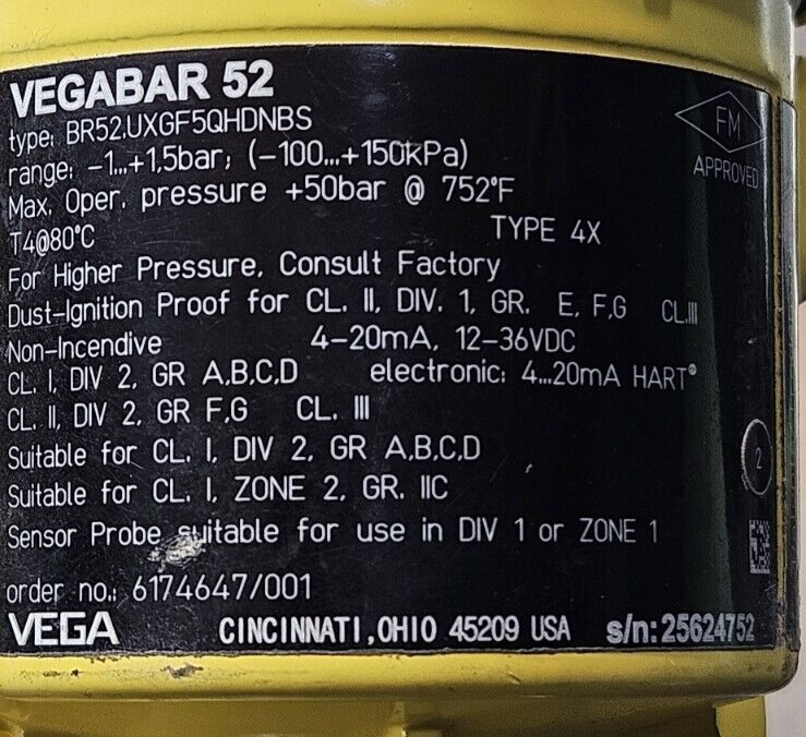 Vega  BR52-UXGF5QNDNBS   Vegabar 52 Pressure Transmitter                (BIN411)