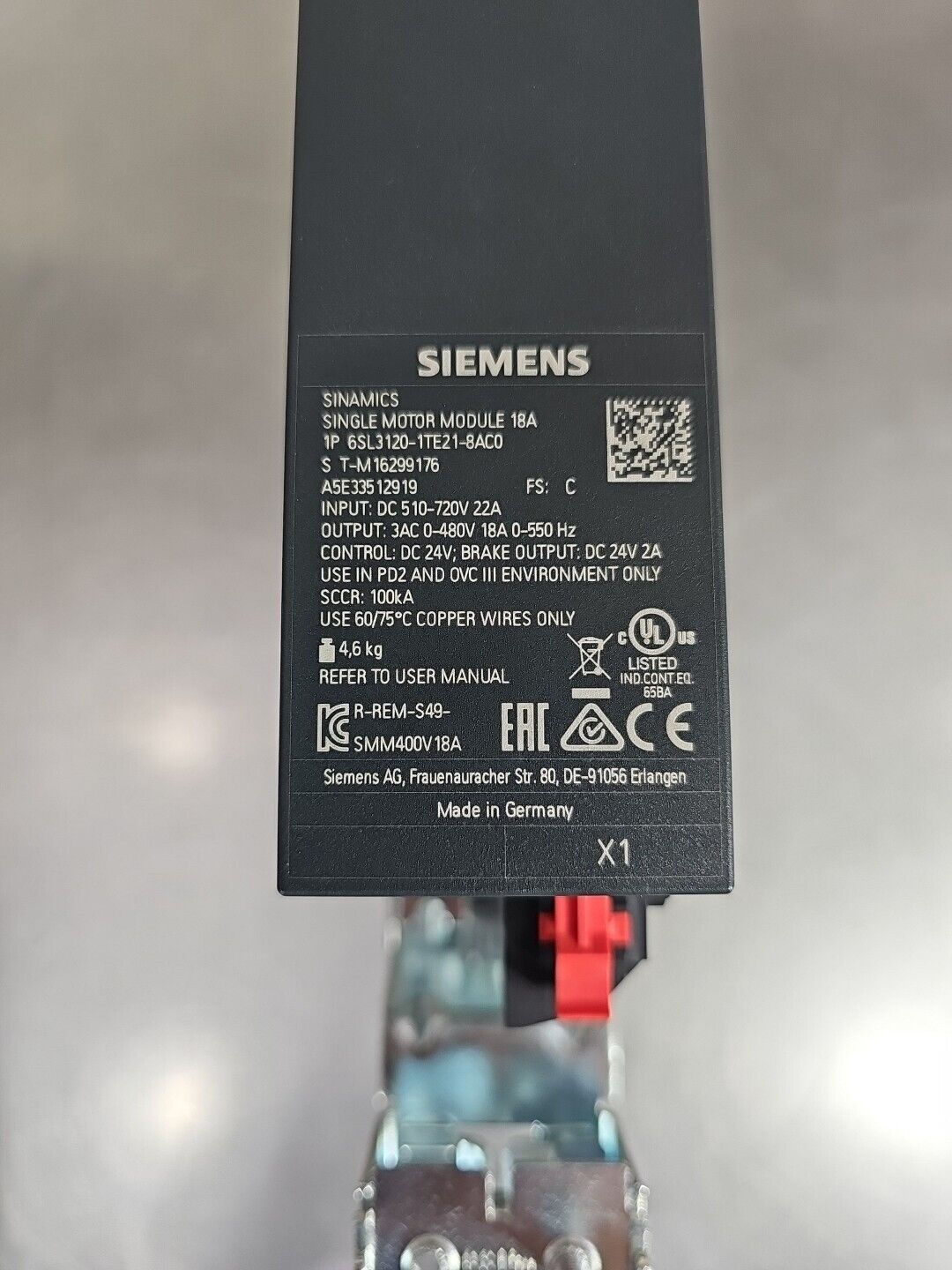 Siemens 6SL3120-1TE21-8AC0 Single Motor Module 18A (Qty Available)  Loc1G