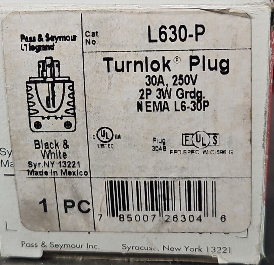 Pass & Seymour L630-P Yellow Turn Lock Twist Locking Plug 30A 250V        loc4C2